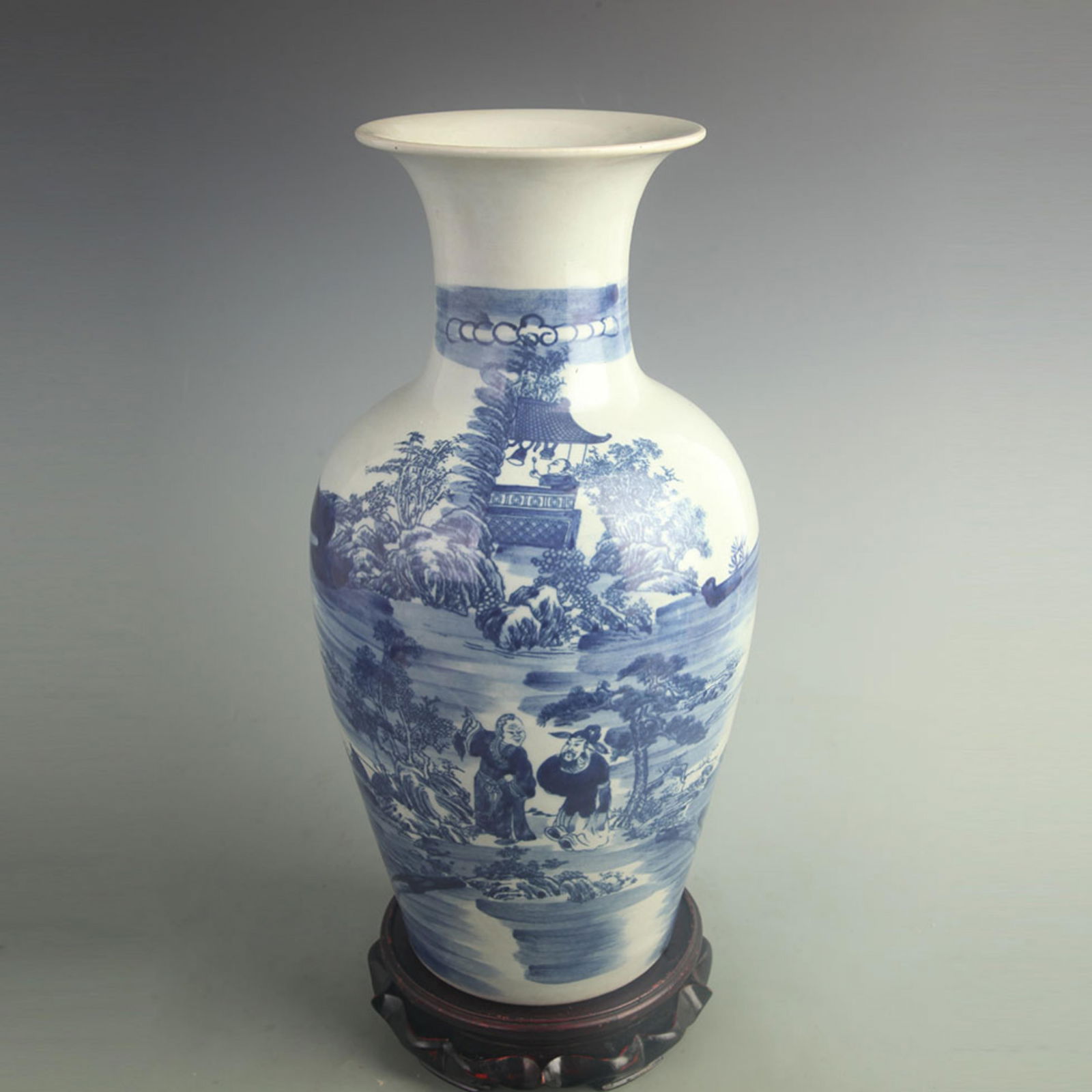 BLUE AND WHITE CHARACTER PATTERN PORCELAIN VASE: Qing Dynasty; High: 15.8 inch; Width: 7.80 inch;