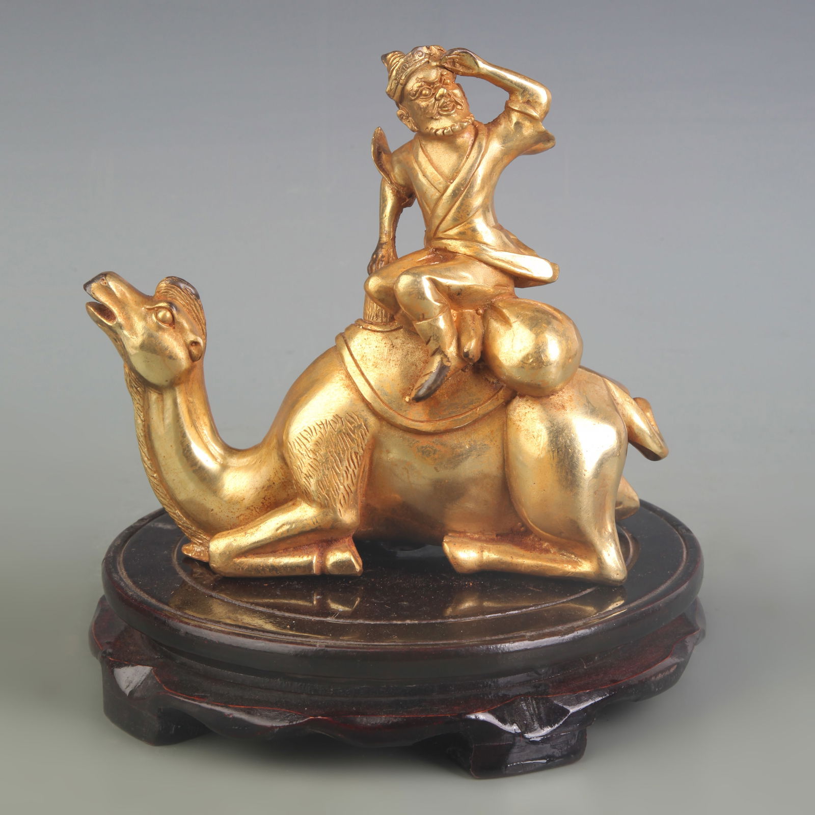A FINE GILT BRONZE MONEY ON CAMEL FIGURE (1 of 5)