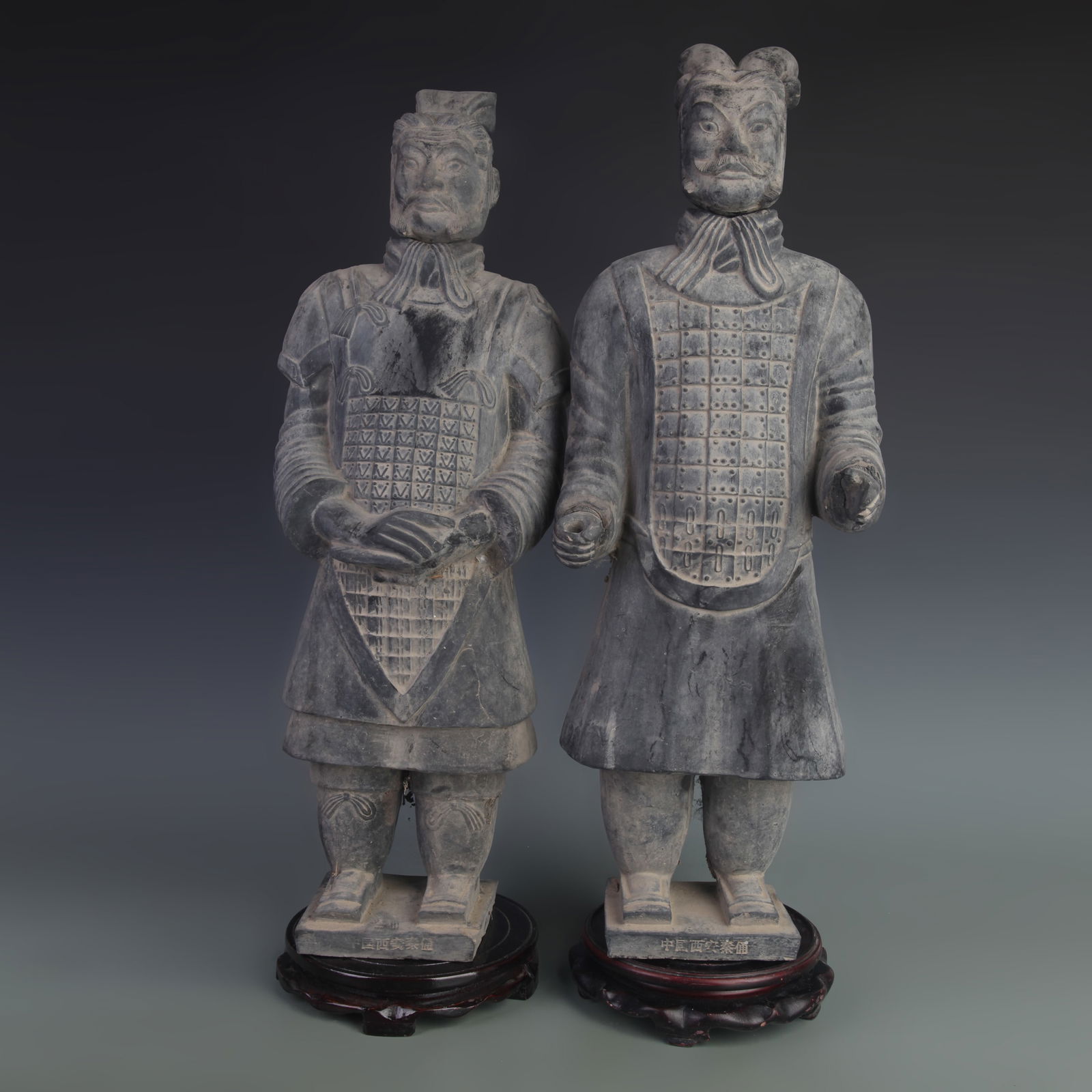 SET OF CLAY MADE XI AN TERRACOTTA WARRIOR ORNAMENTS: Long: 8.0 inch; Width: 4.6 inch; High: 22.1 inch;