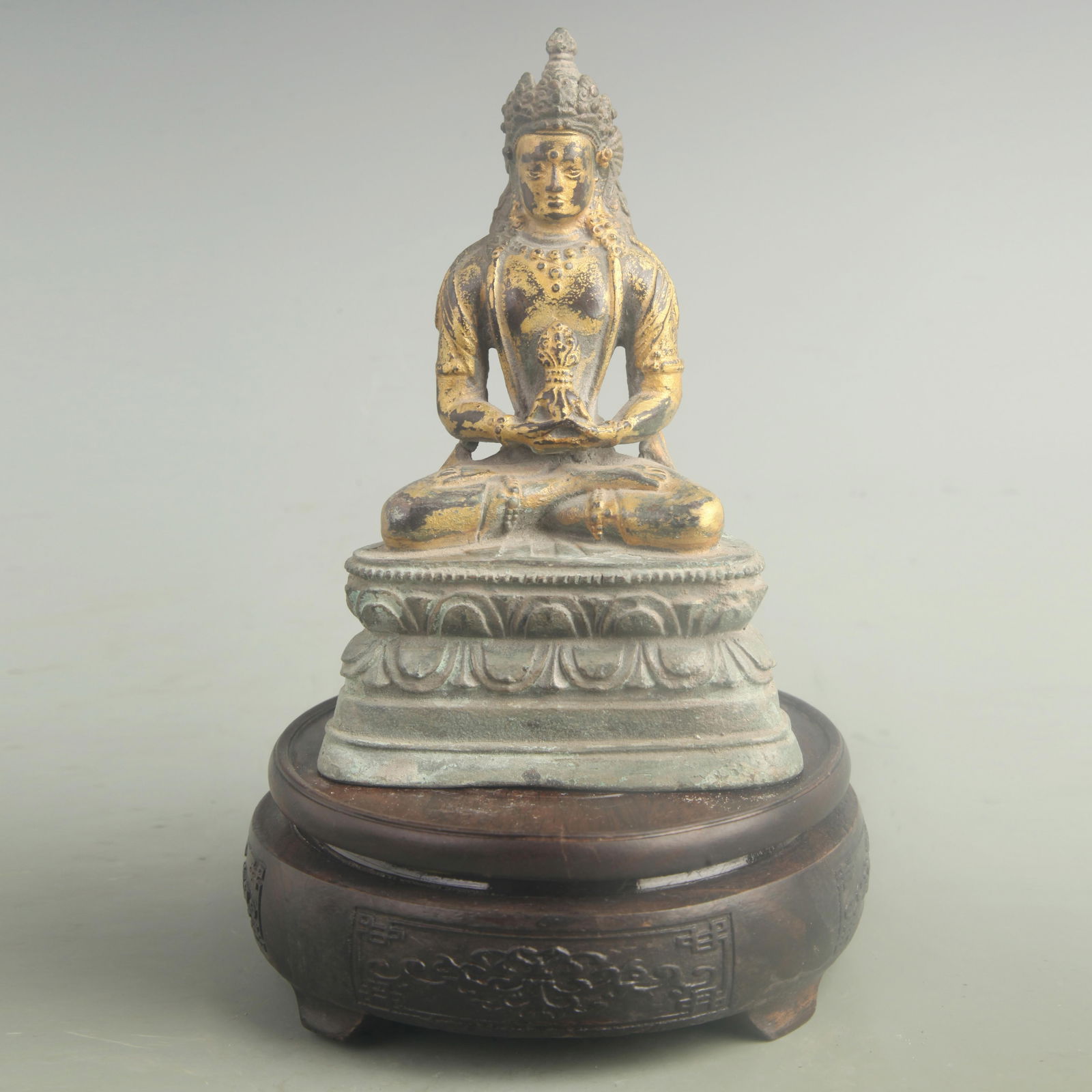 GILT BRONZE MANJUSHRI BODHISATTVA: 18th Century; High: 6.30 inch; Width: 4.20 inch;