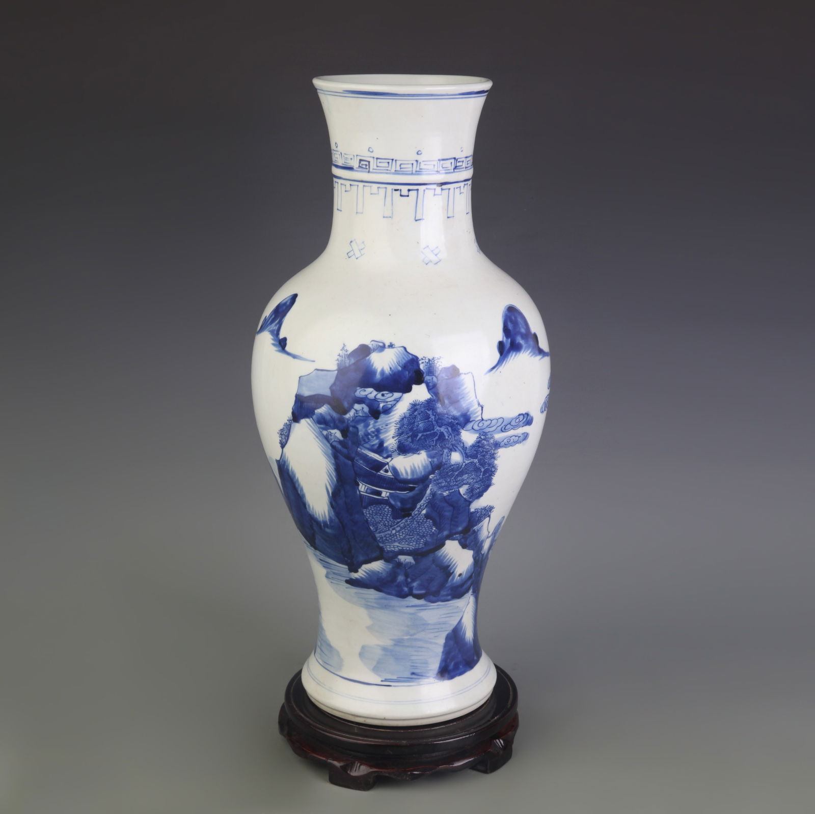 BLUE AND WHITE GUANYIN VASE WITH LANDSCAPE DESIGN (1 of 5)