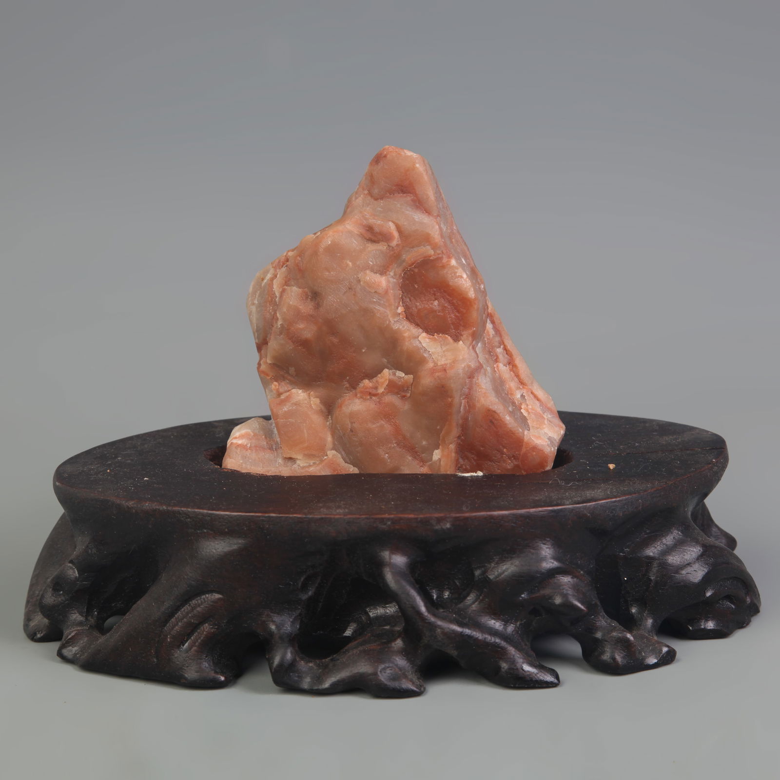 STONE ORNAMENT WITH WOODEN STAND: Modern; Width: 4.0 inch; Long: 4.4 inch;