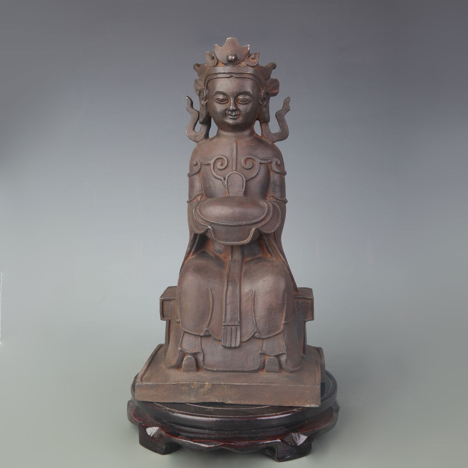 CAST IRON BUDDHA STATUE: Qing Dynasty;Width: 5.7 inch; High: 11.0 inch