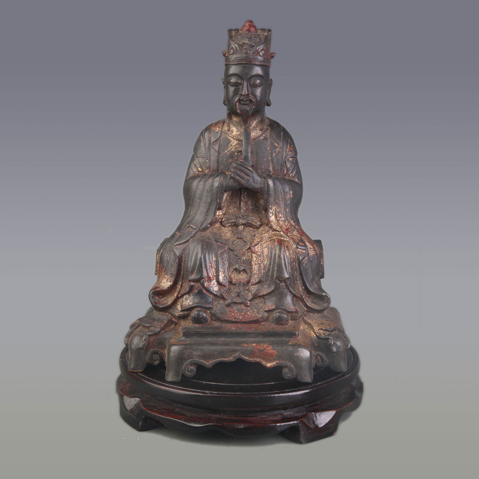 A FINE BRONZE CIVIL OFFICIAL FIGURE: Qing Dynasty; Width: 4.8 inch; High:9.5 inch