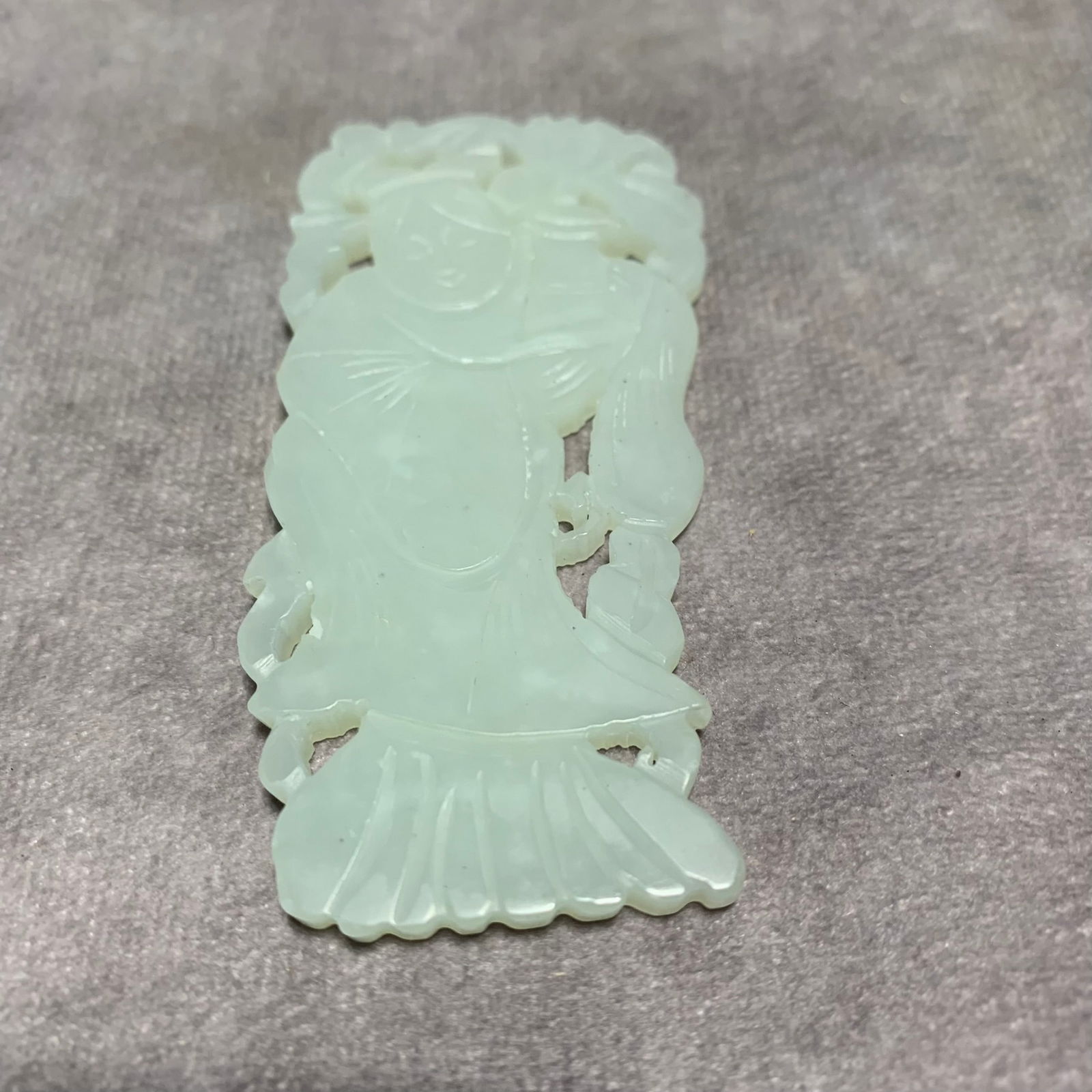 HETIAN WHITE JADE PENDANT OF LADY: Qing Dynasty; Long: 3.2 inch; Width: 1.6 inch; High: 0.2 inch;