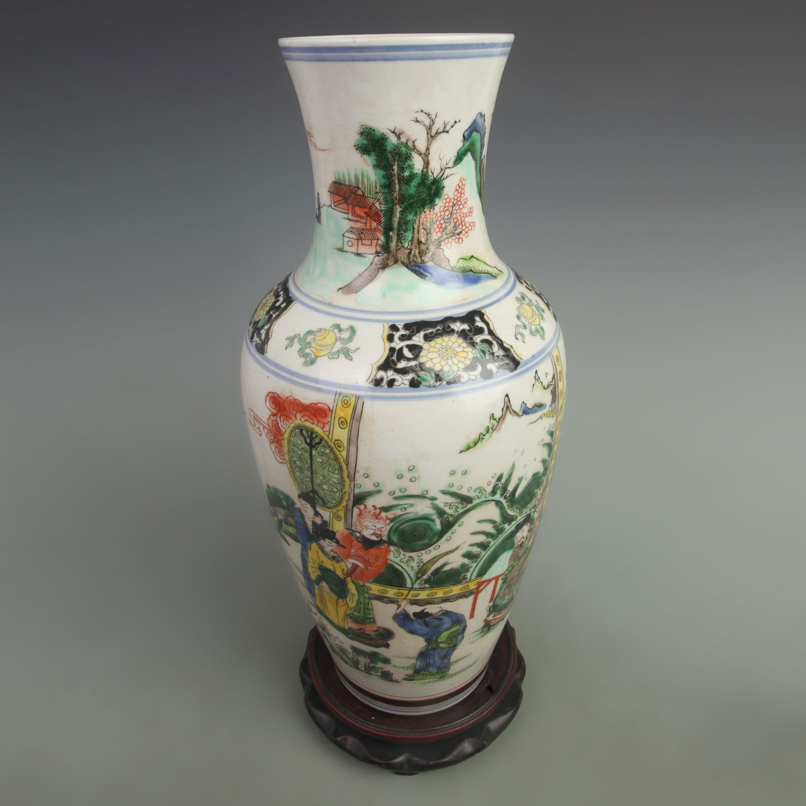 FAMILLE ROSE CHARACTER PATTERN GUAN YIN STYLE VASE (1 of 5)