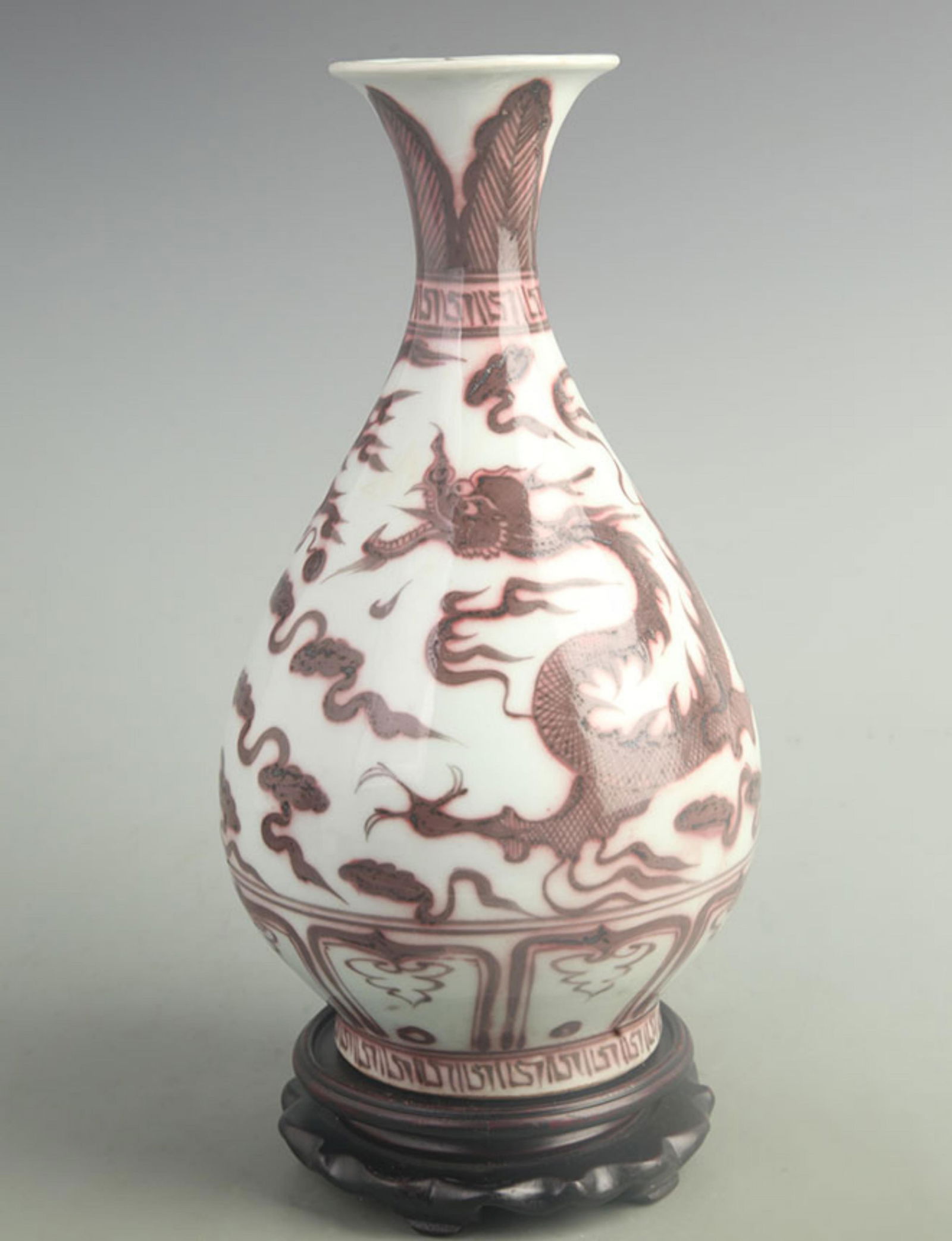 UNDERGLAZE RED DRAGON PATTERN "YUHUCHUN" STYLE VASE: Yuan Dynasty Style; High: 11.80 inch; Width: 5.50 inch;