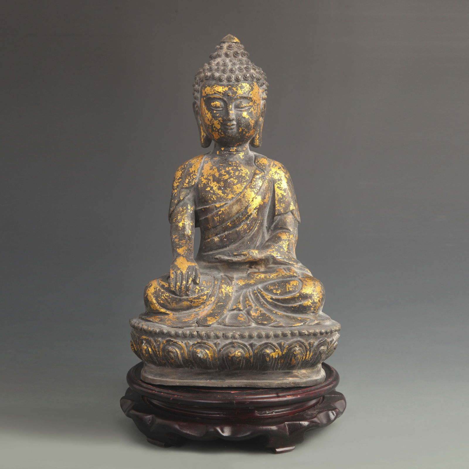 BRONZE SHAKYAMUNI BUDDHA STATUE: 19th Century; High:12.25 inch; Width: 7.25 inch;