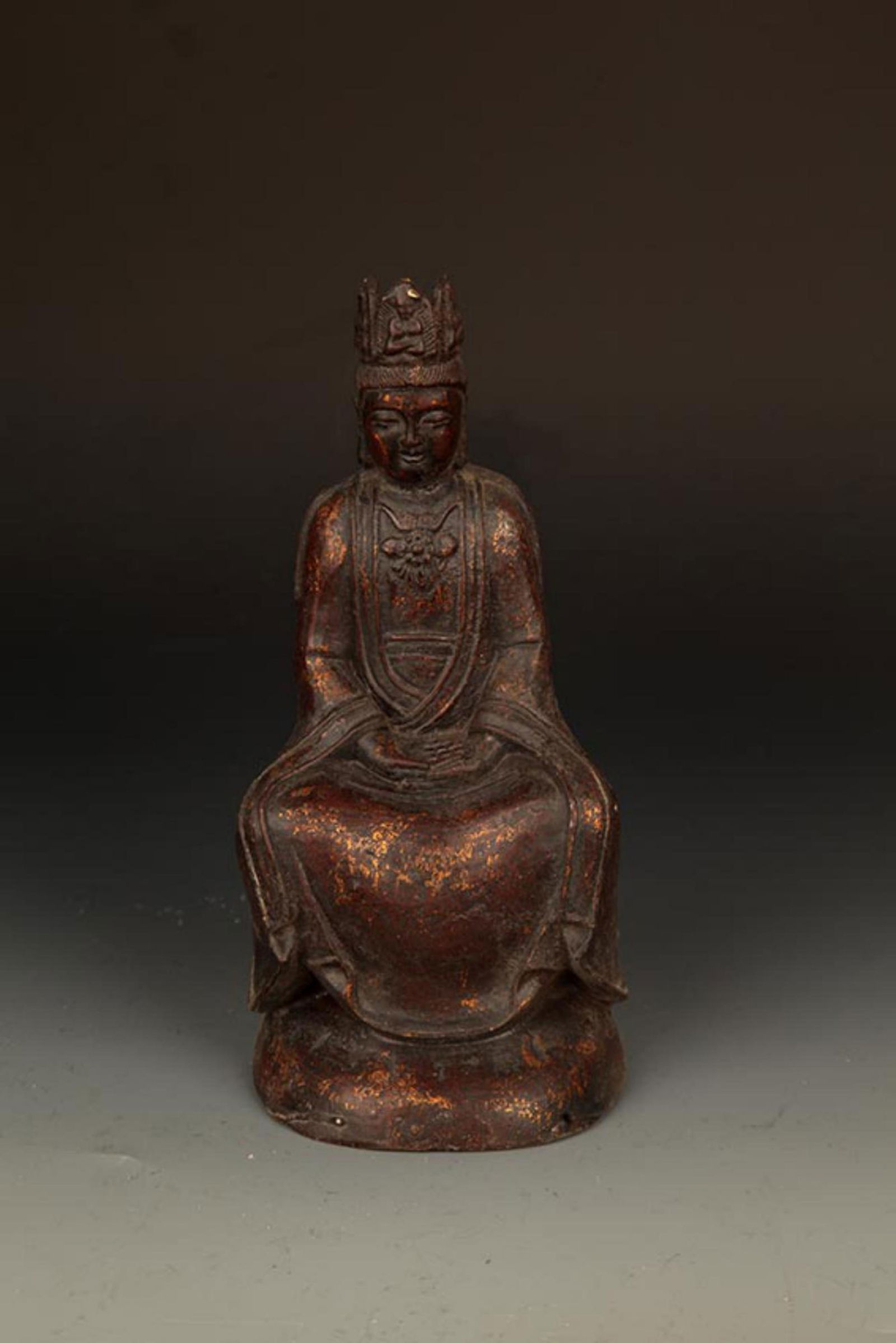 A FINE CAST IRON FIGURE OF AMITAYUS BUDDHA: Qing Dynasty; High: 9.5 inch; Width: 4.25 inch;