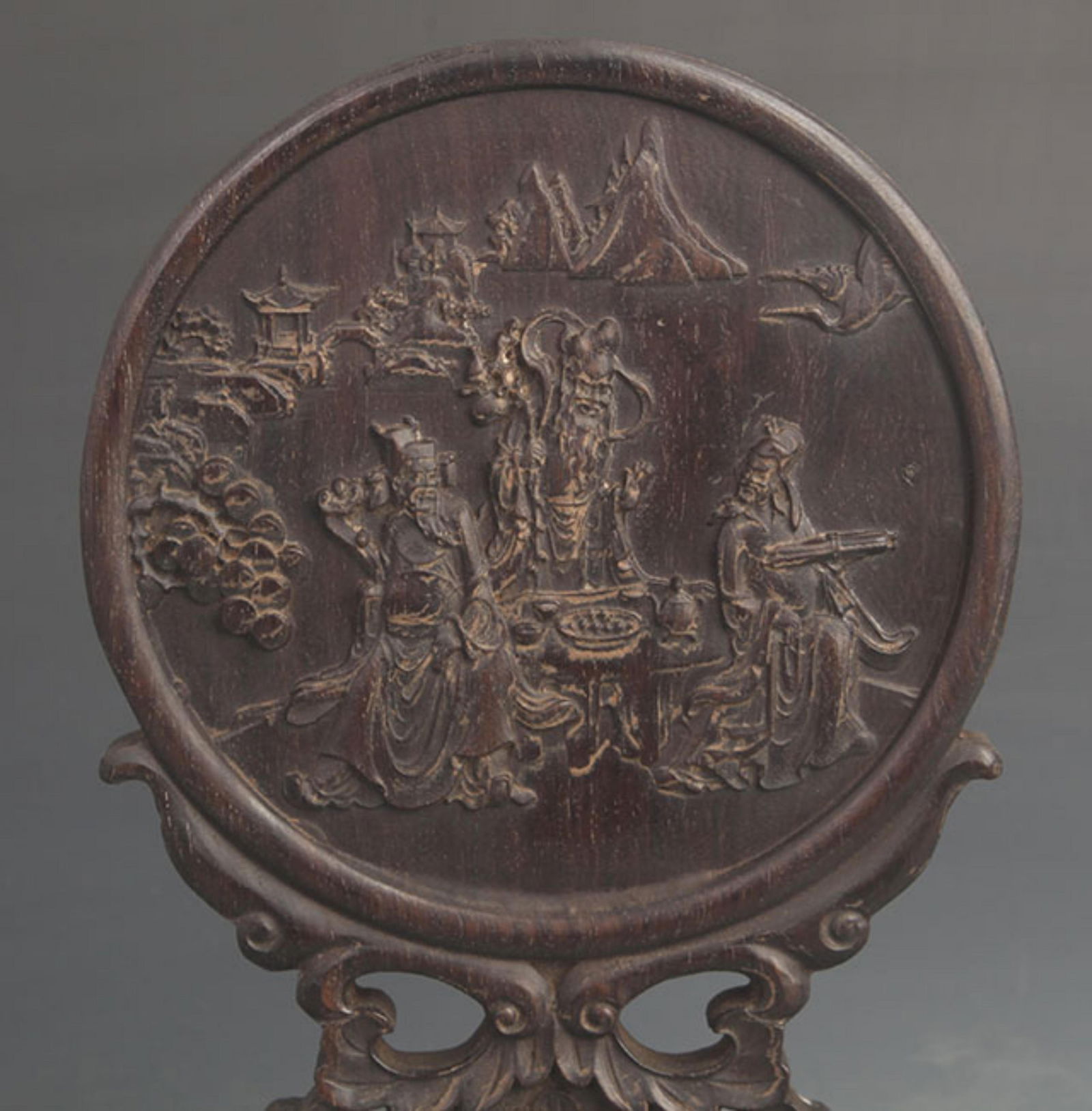 A FINE ROSEWOOD CHARACTER PATTERN CARVING TABLE SCREEN - 2