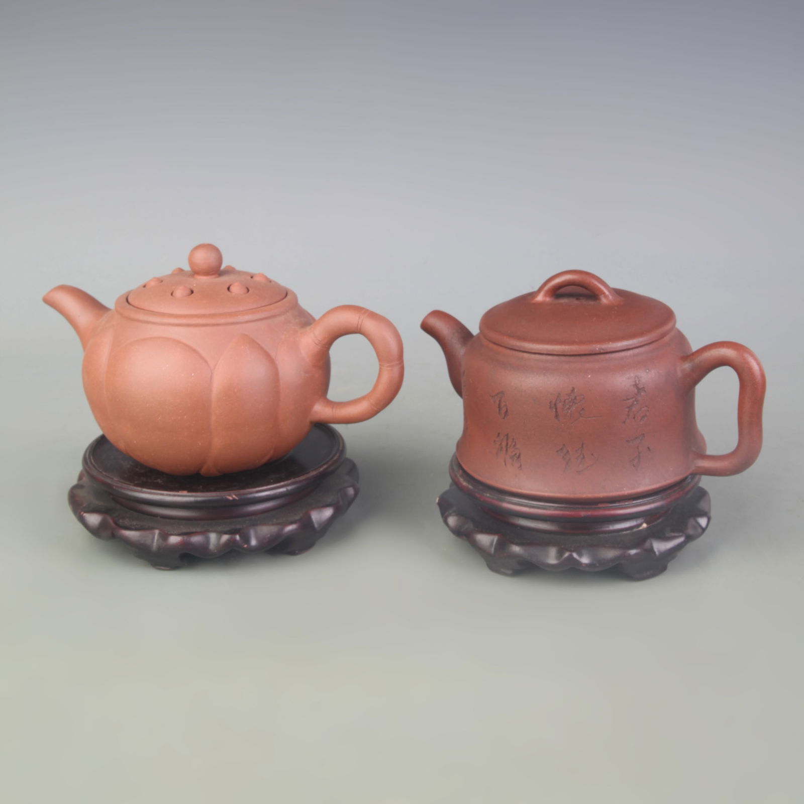 PAIR OF FINE YIXING ZISHA TEAPOT: 20th Century; High: 3.8 inch; to 4.2 inch;