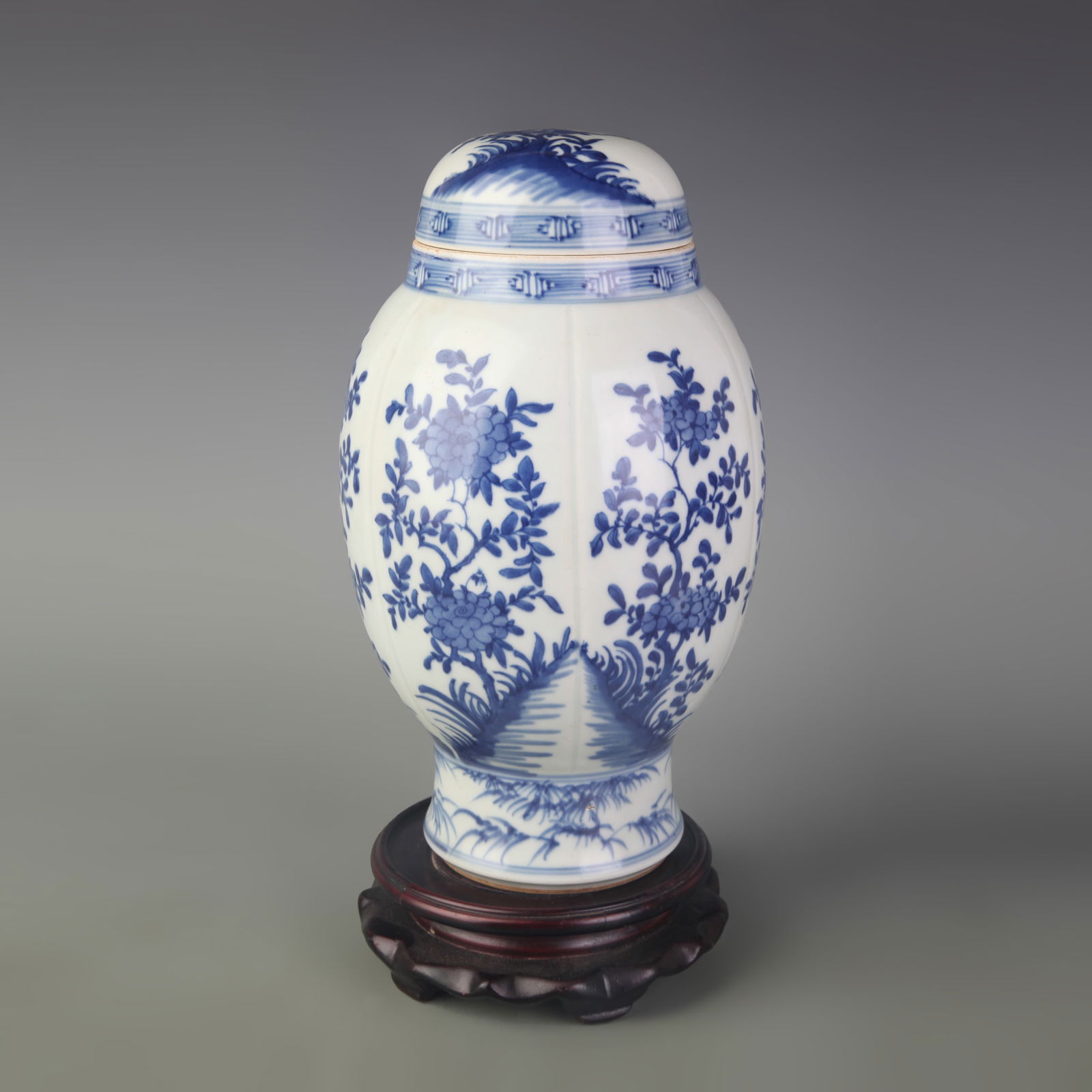 BLUE AND WHITE PORCELAIN JAR WITH FLORAL MOTIFS (1 of 6)
