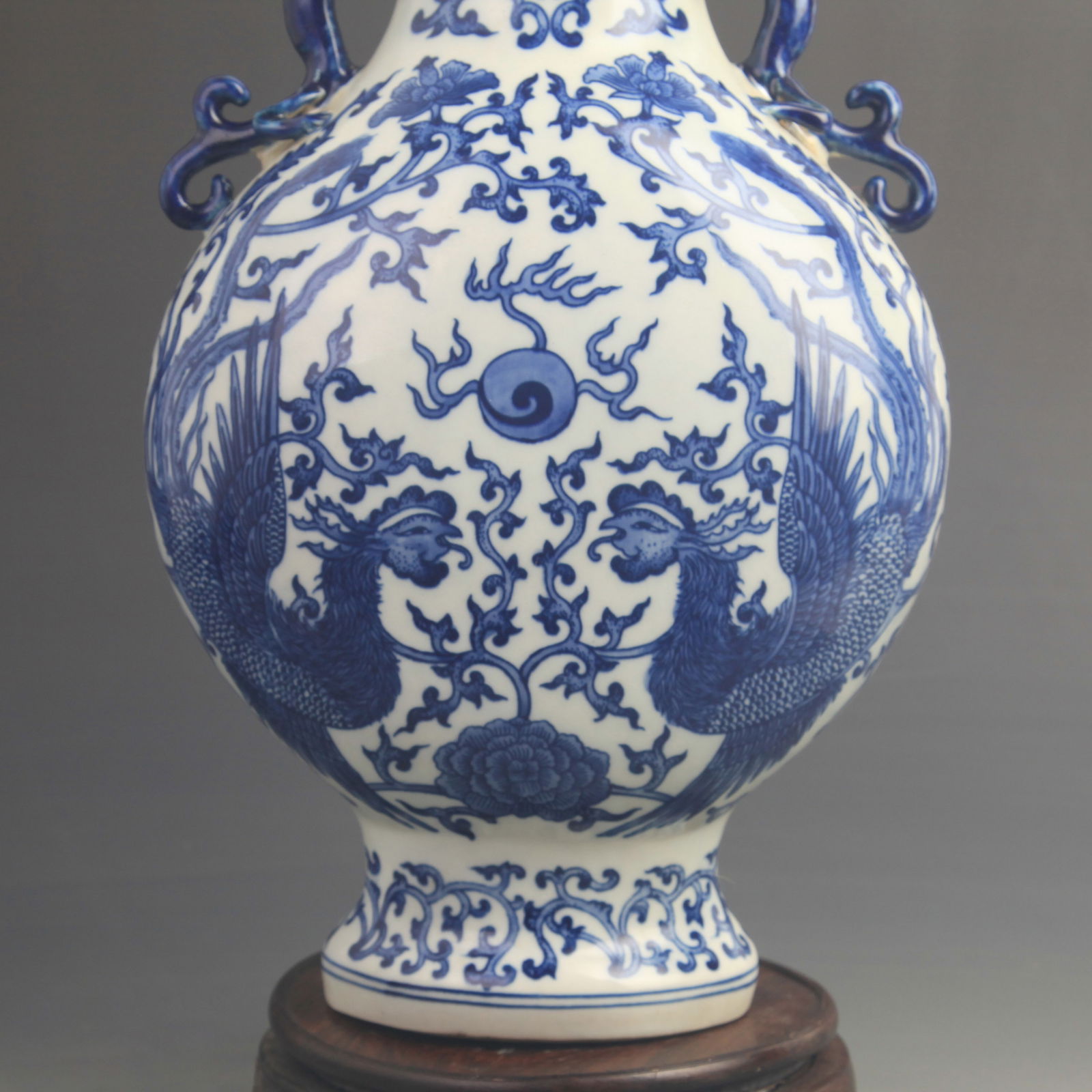 BLUE AND WHITE PHOENIX PATTERN FLAT VASE - 3