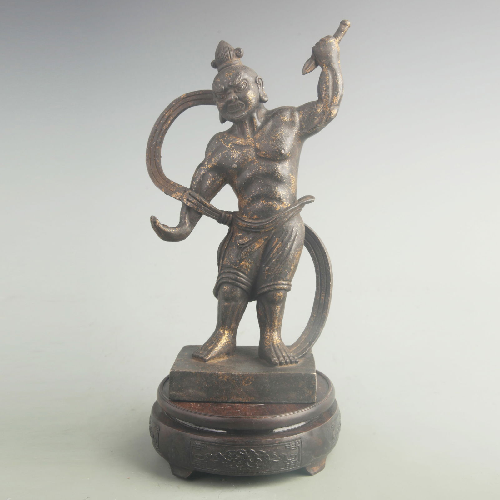 GILT BRONZE VAJRA WARRIOR (GUARDIAN DEITY): 19th Century; High: 9.70 inch; Width: 6.00 inch;