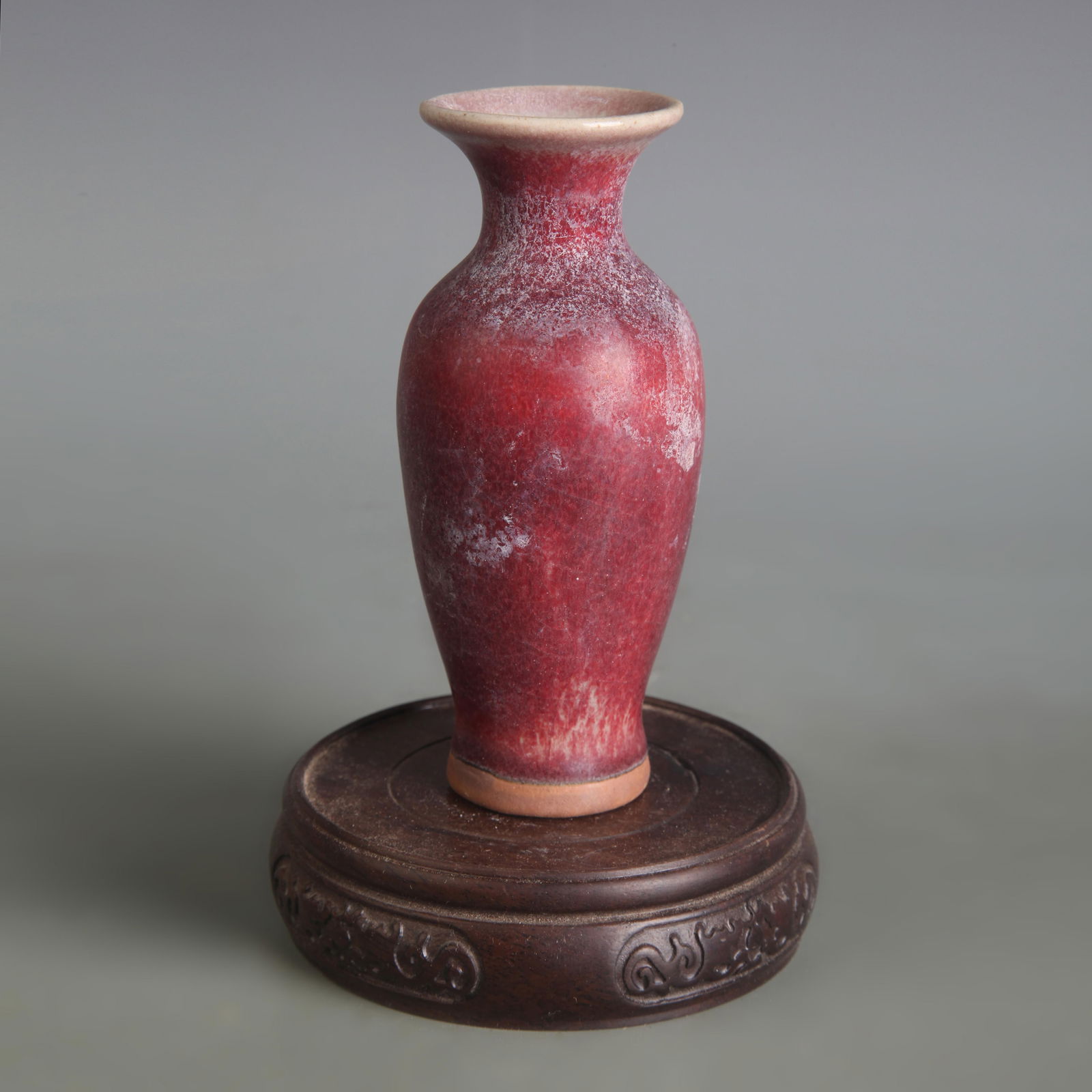JUN KILN RED COLOR SMALL PORCELAIN VASE: Song Dynasty Style; Diameter: 1.7 inch; High: 4.7 inch;