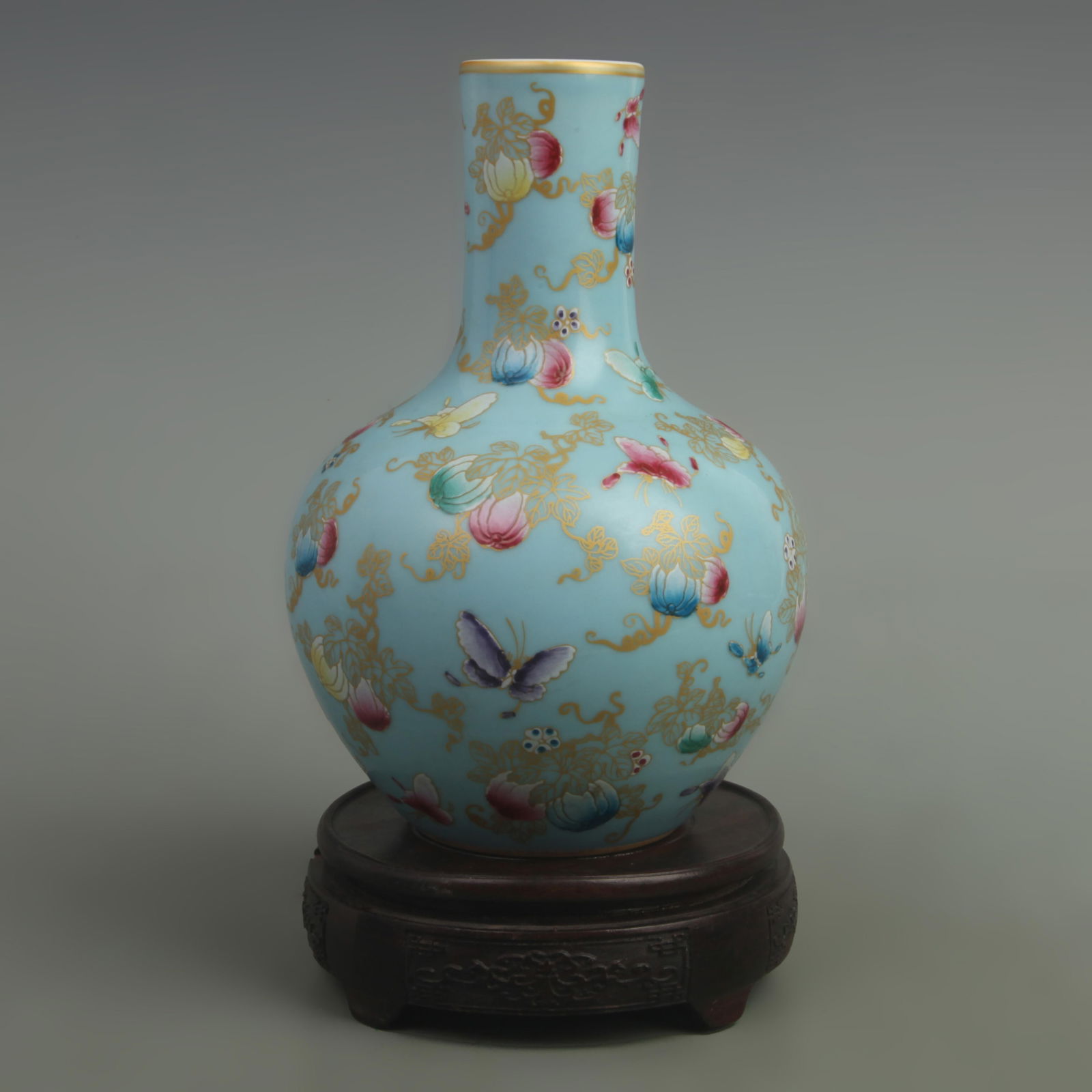 BLUE GROUND BUTTERFLY PATTERN ROUND PORCELAIN BOTTLE - 4