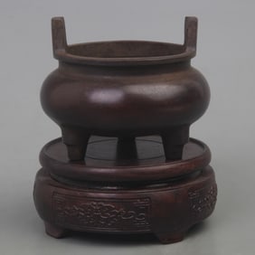 A FINELY CARVED THREE FOOT  BRONZE CENSER