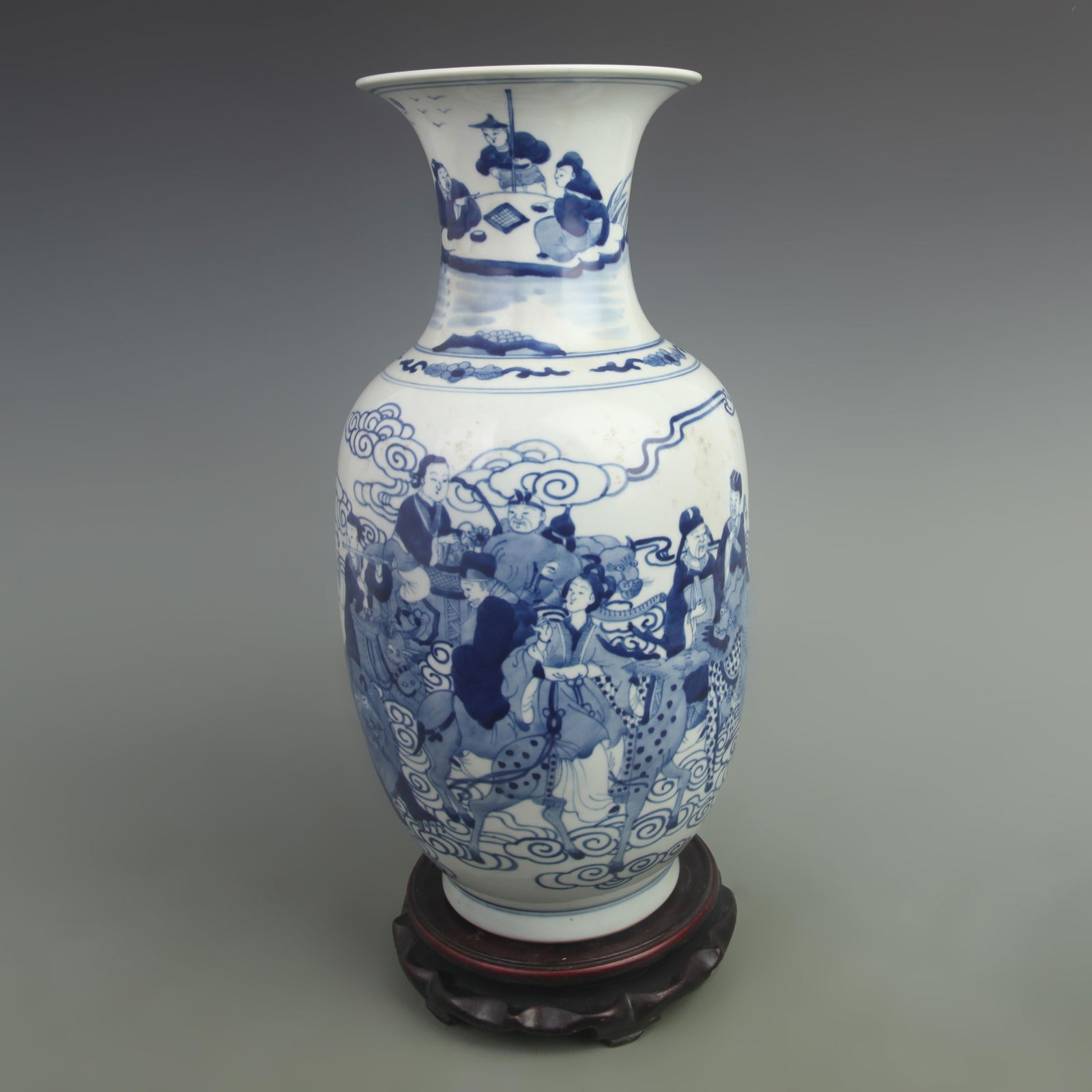BLUE AND WHITE EIGHT IMMORTALS PATTERN PORCELAIN VASE: Qing Dynasty Kang Xi Period; High: 15.8 inch; Width: 8.5 inch;