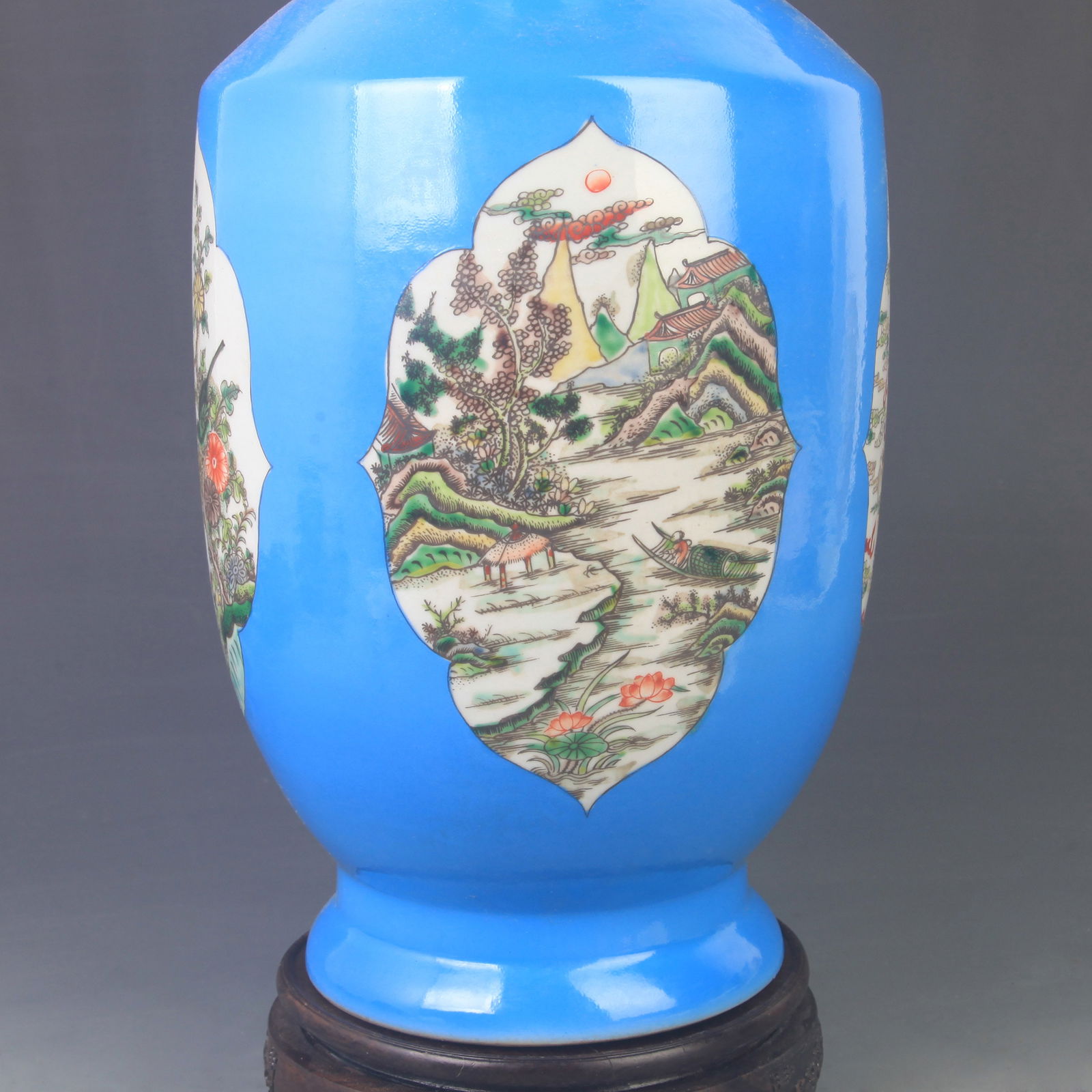 BLUE-GLAZED DRAGON-PATTERN PANELLED LARGE VASE - 4