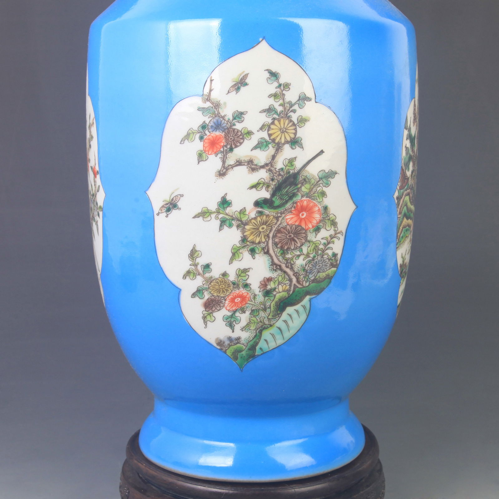 BLUE-GLAZED DRAGON-PATTERN PANELLED LARGE VASE - 5