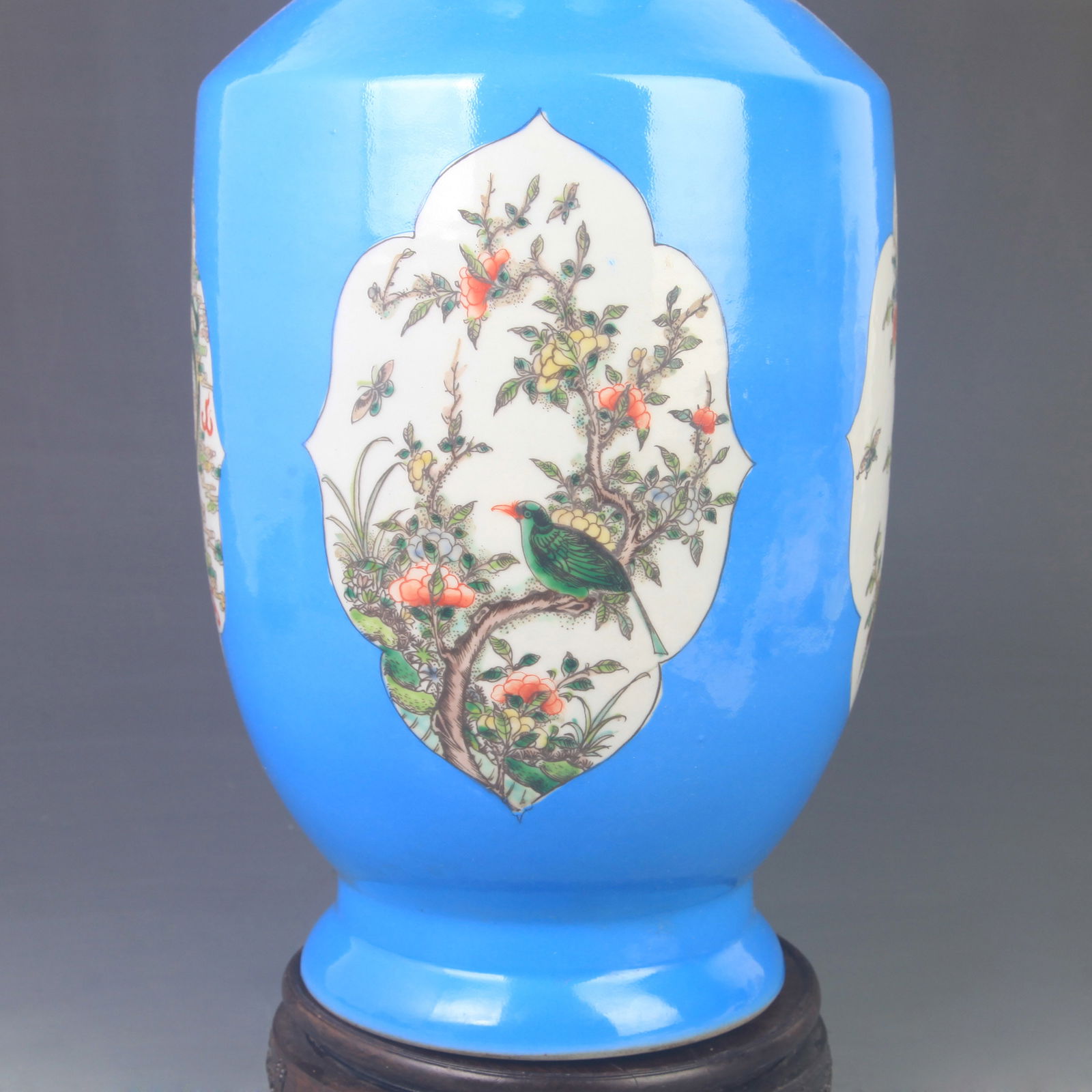 BLUE-GLAZED DRAGON-PATTERN PANELLED LARGE VASE - 6