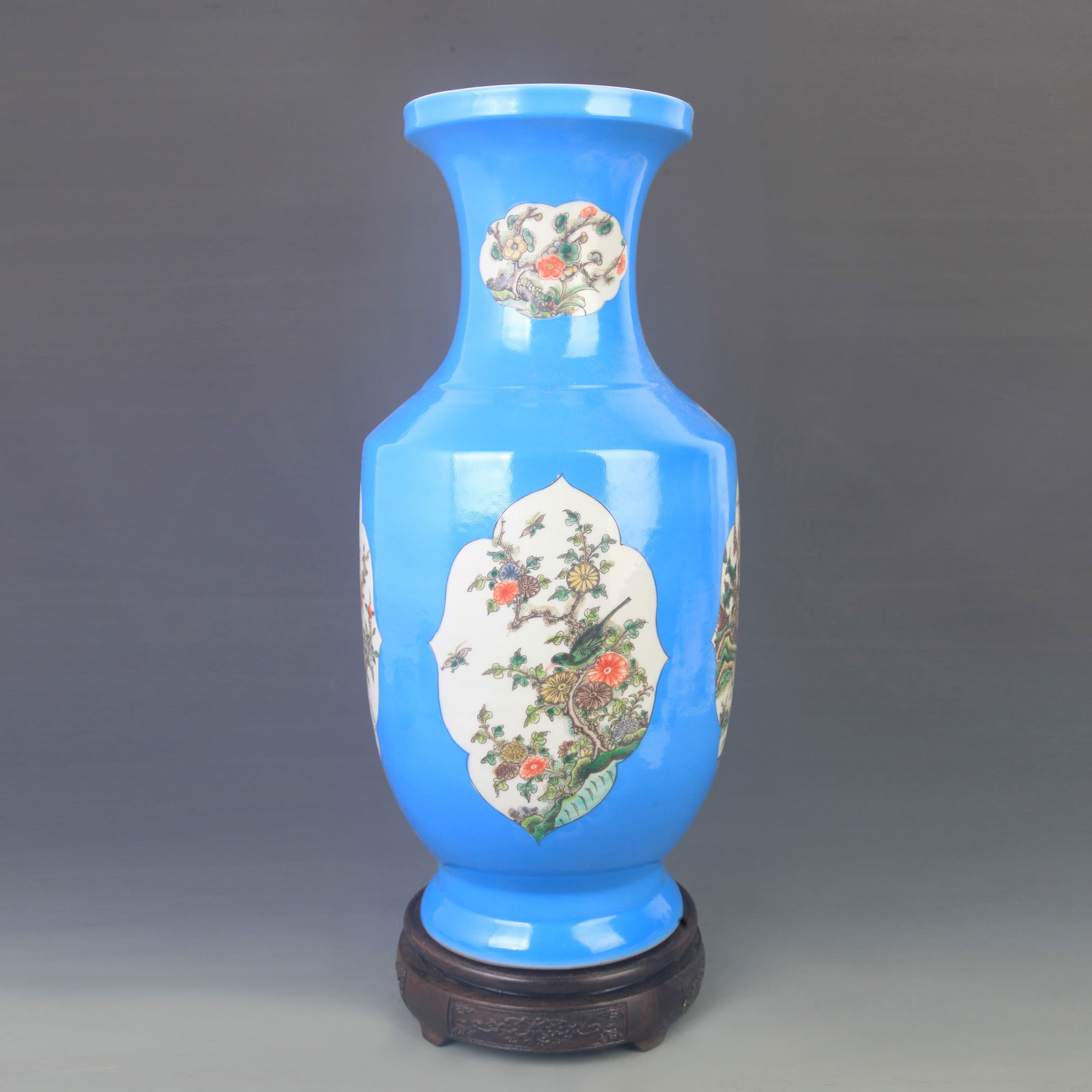 BLUE-GLAZED DRAGON-PATTERN PANELLED LARGE VASE - 7
