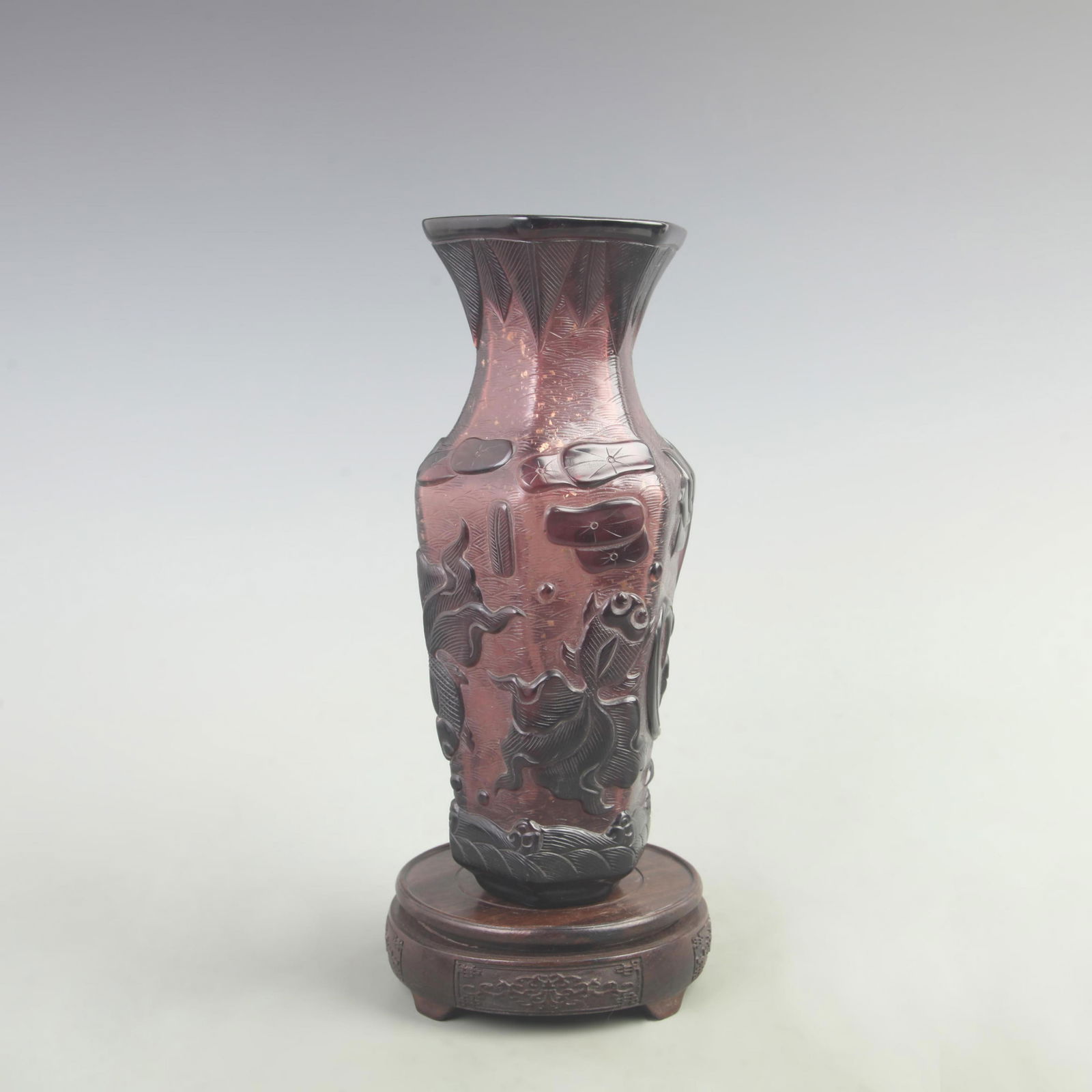 RARE GLASS MADE FISH PATTERN SIX SIDE VASE: 19th Century; High: 11 inch; Diameter: 2.3 inch;