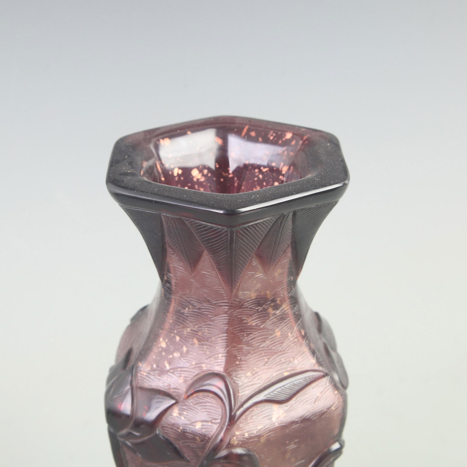 RARE GLASS MADE FISH PATTERN SIX SIDE VASE - 3