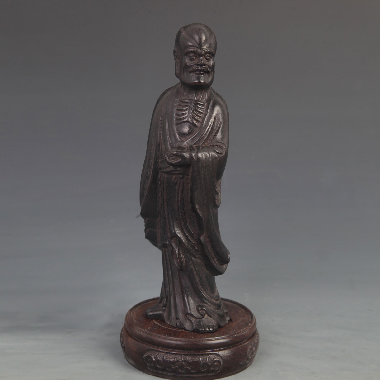 A FINE SANDALWOOD CARVED ARHAT STATUE (1 of 5)