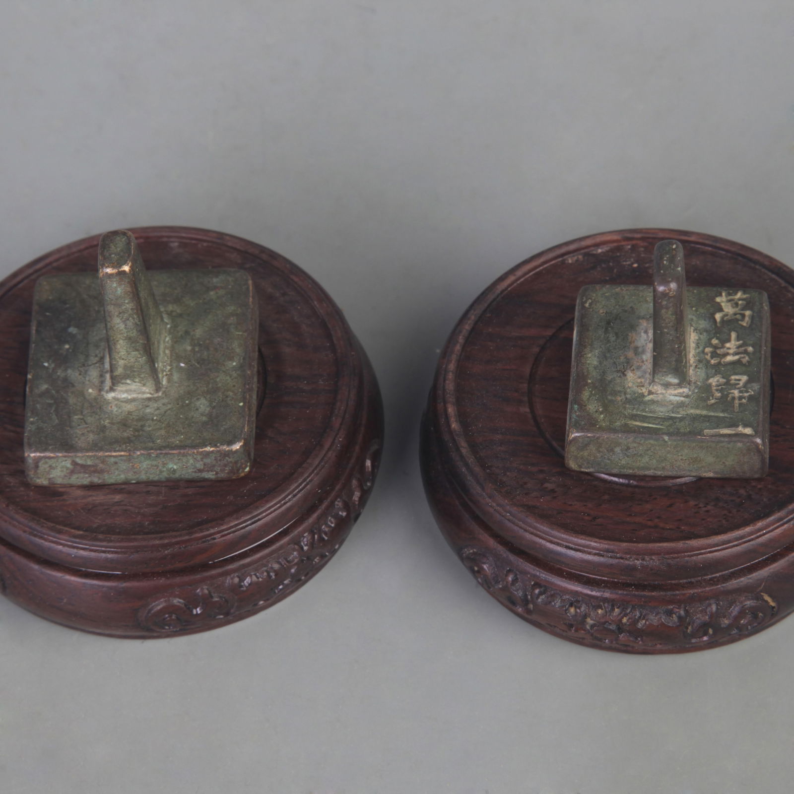 TWO SMALL BRONZE SQUARE SEALS - 2