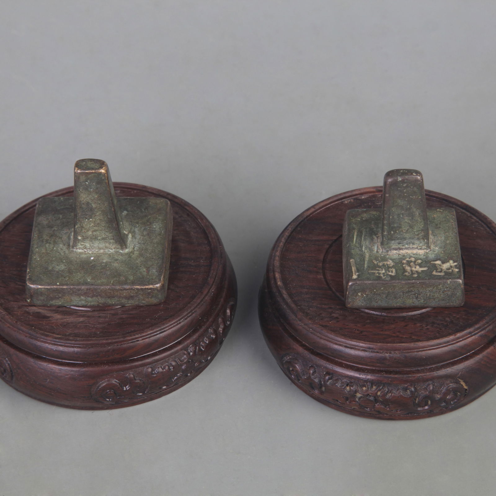 TWO SMALL BRONZE SQUARE SEALS - 4