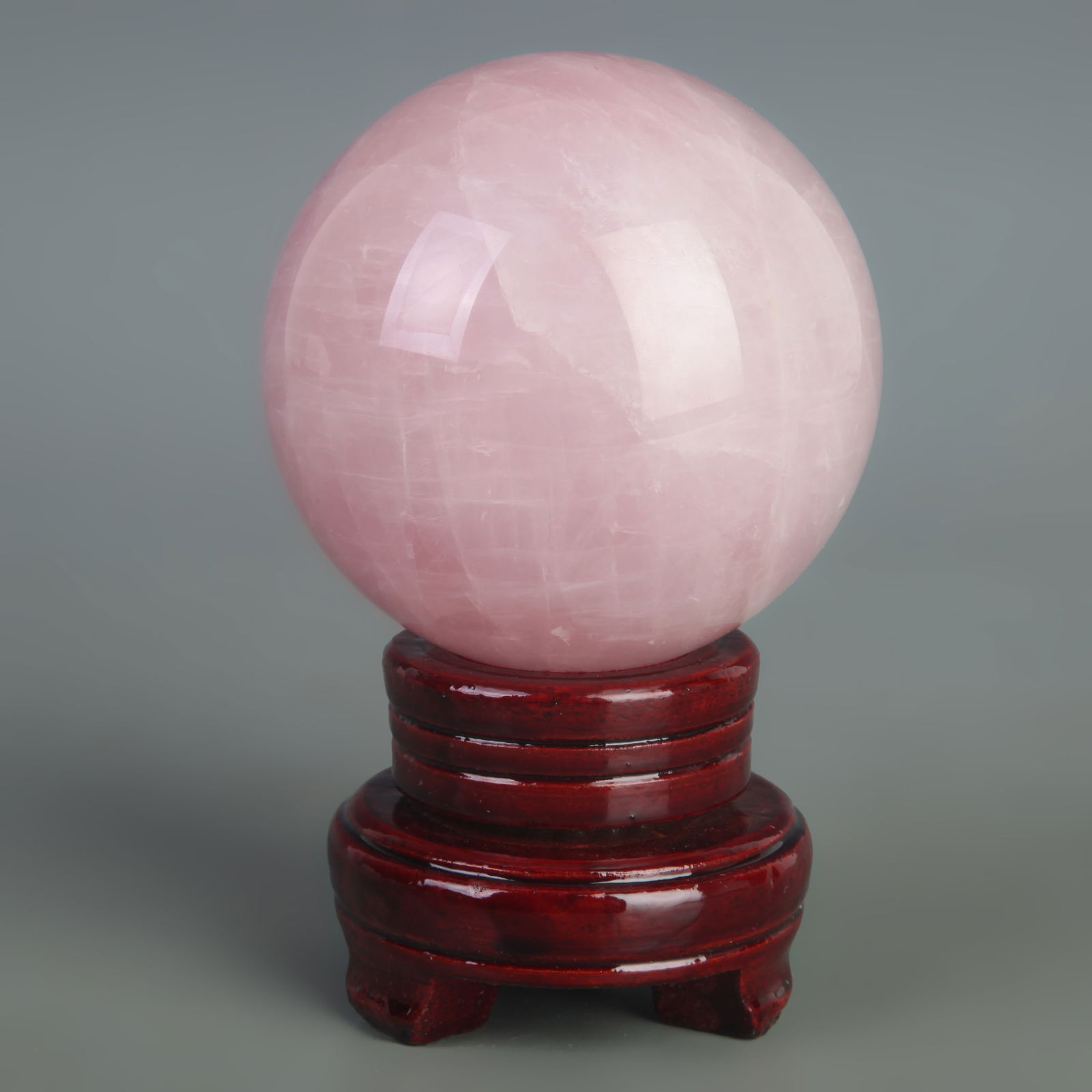 A FINE ROSE QUARTZ SPHERE BALL WITH BASE (1 of 6)