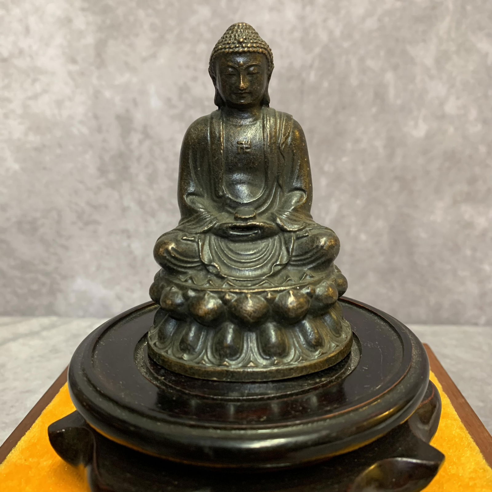 A SMALL BRONZE MAITREYA BUDDHA STATUE: 20th Century; High: 3.6 inch; Width: 2.4 inch; Diameter: 1.9 inch;
