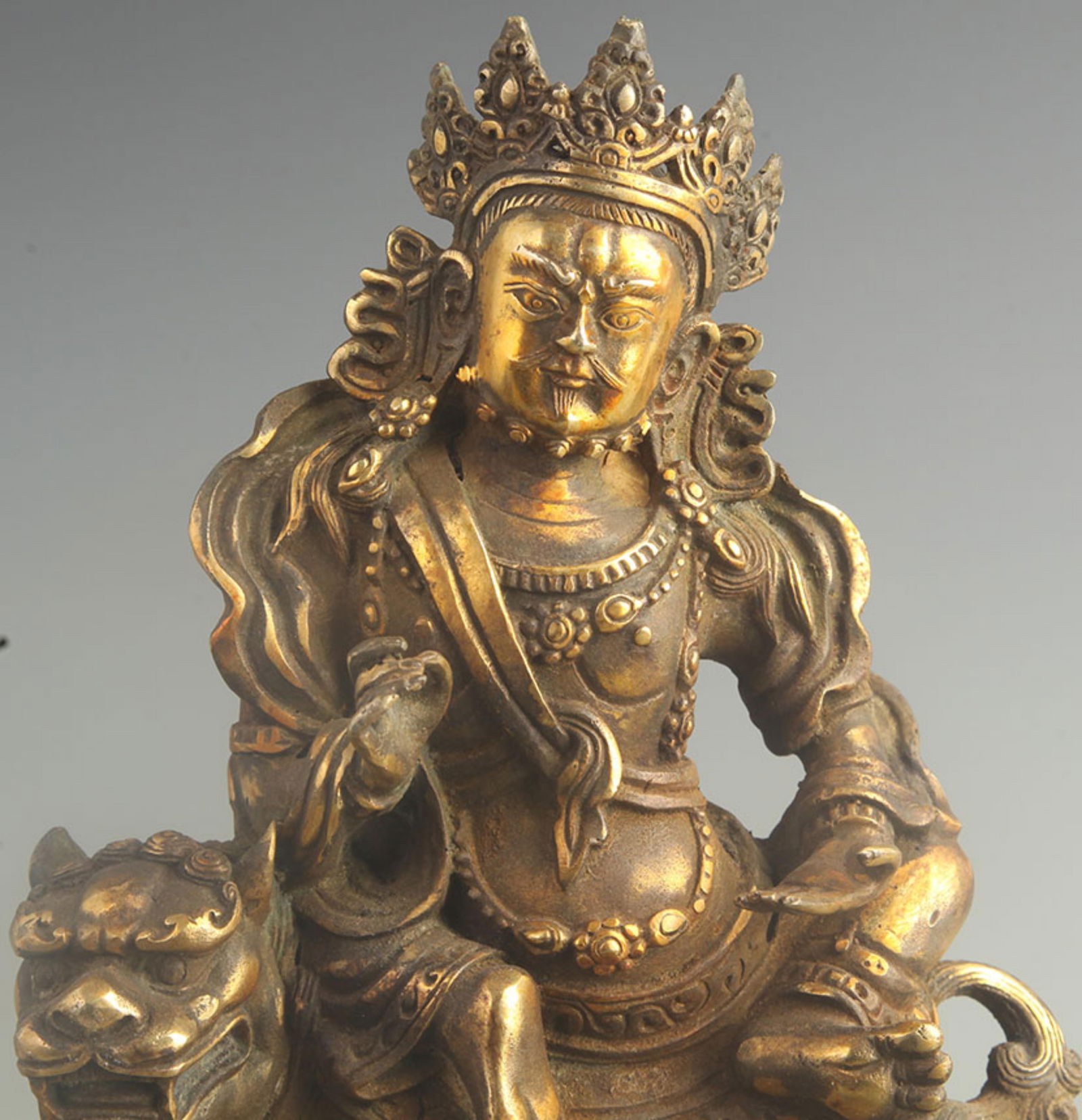 GILT BRONZE TIBETAN PROTECTOR DEITY STATUE - 2