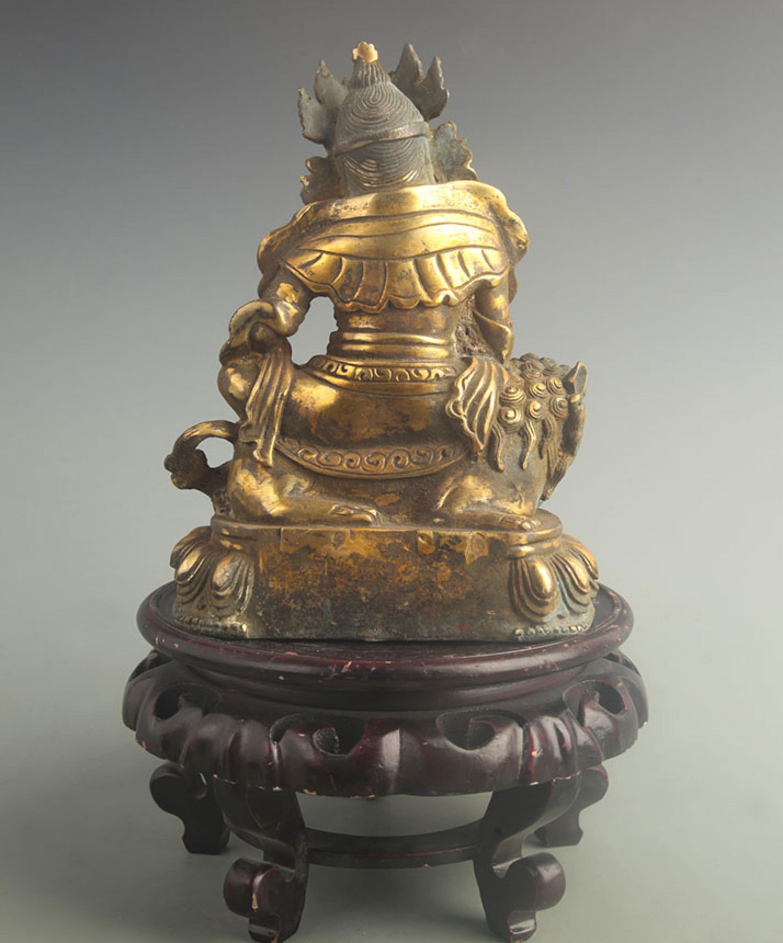 GILT BRONZE TIBETAN PROTECTOR DEITY STATUE - 4