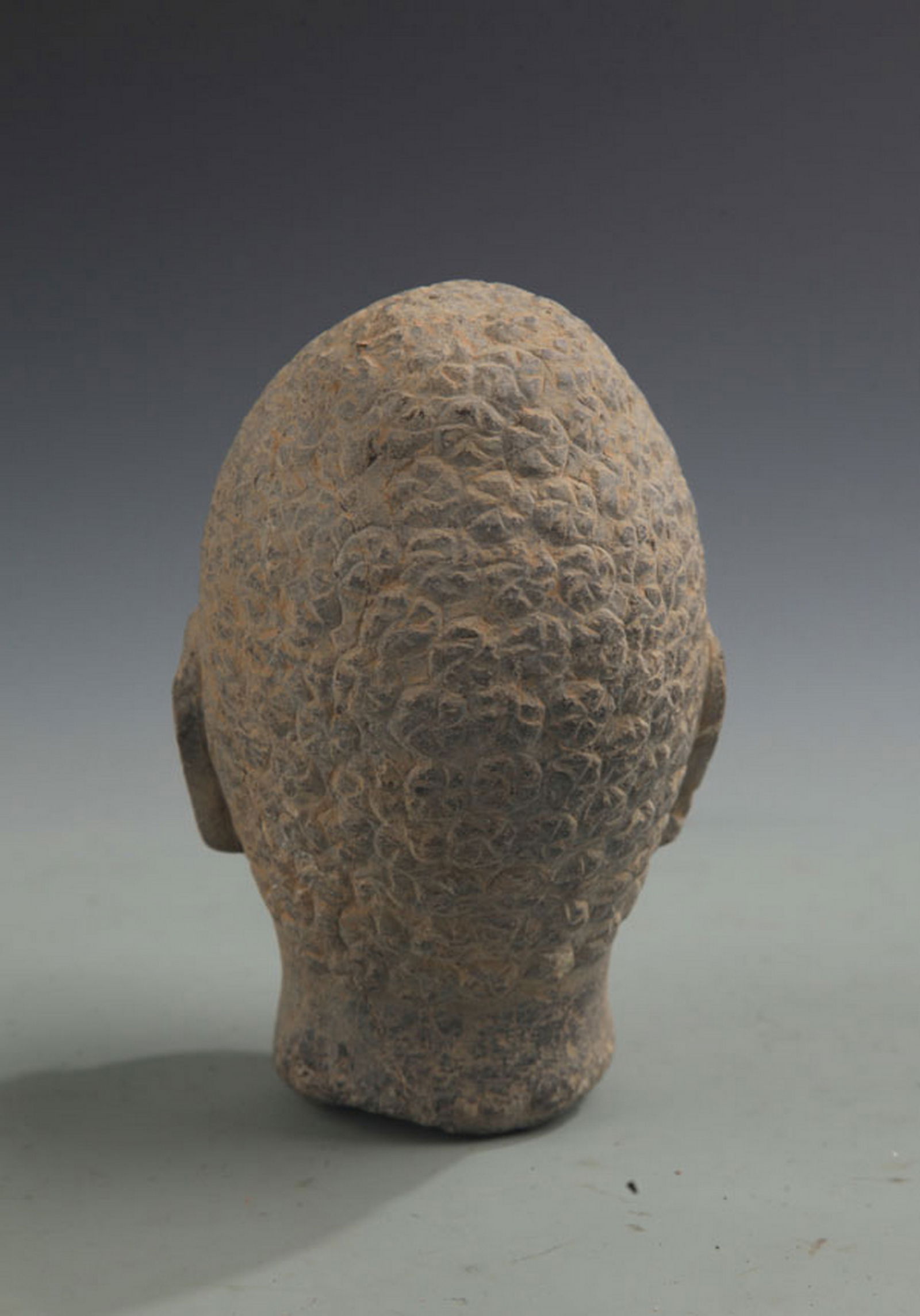 RARE CARVED SMALL STONE BUDDHA HEAD - 2