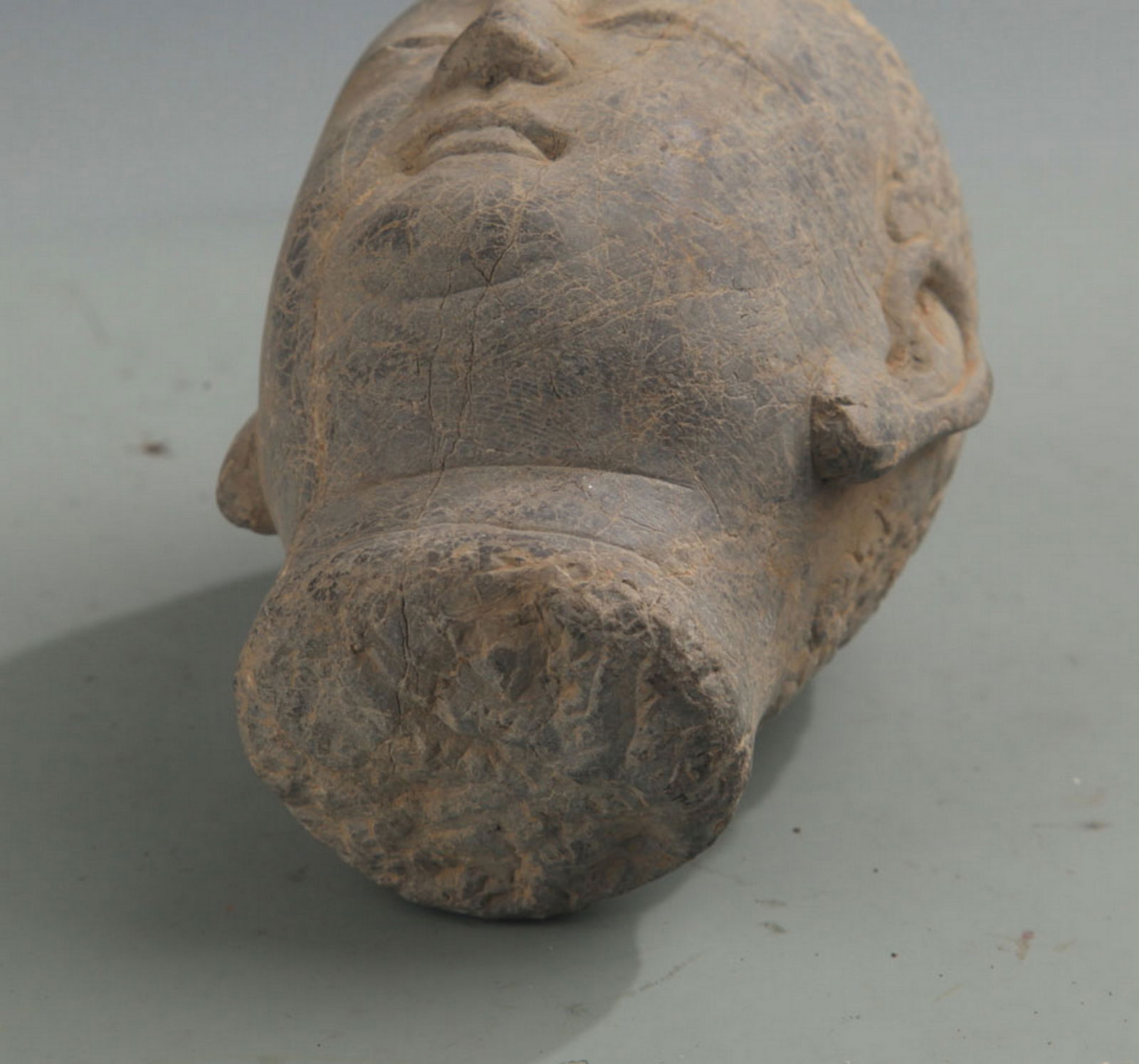 RARE CARVED SMALL STONE BUDDHA HEAD - 3