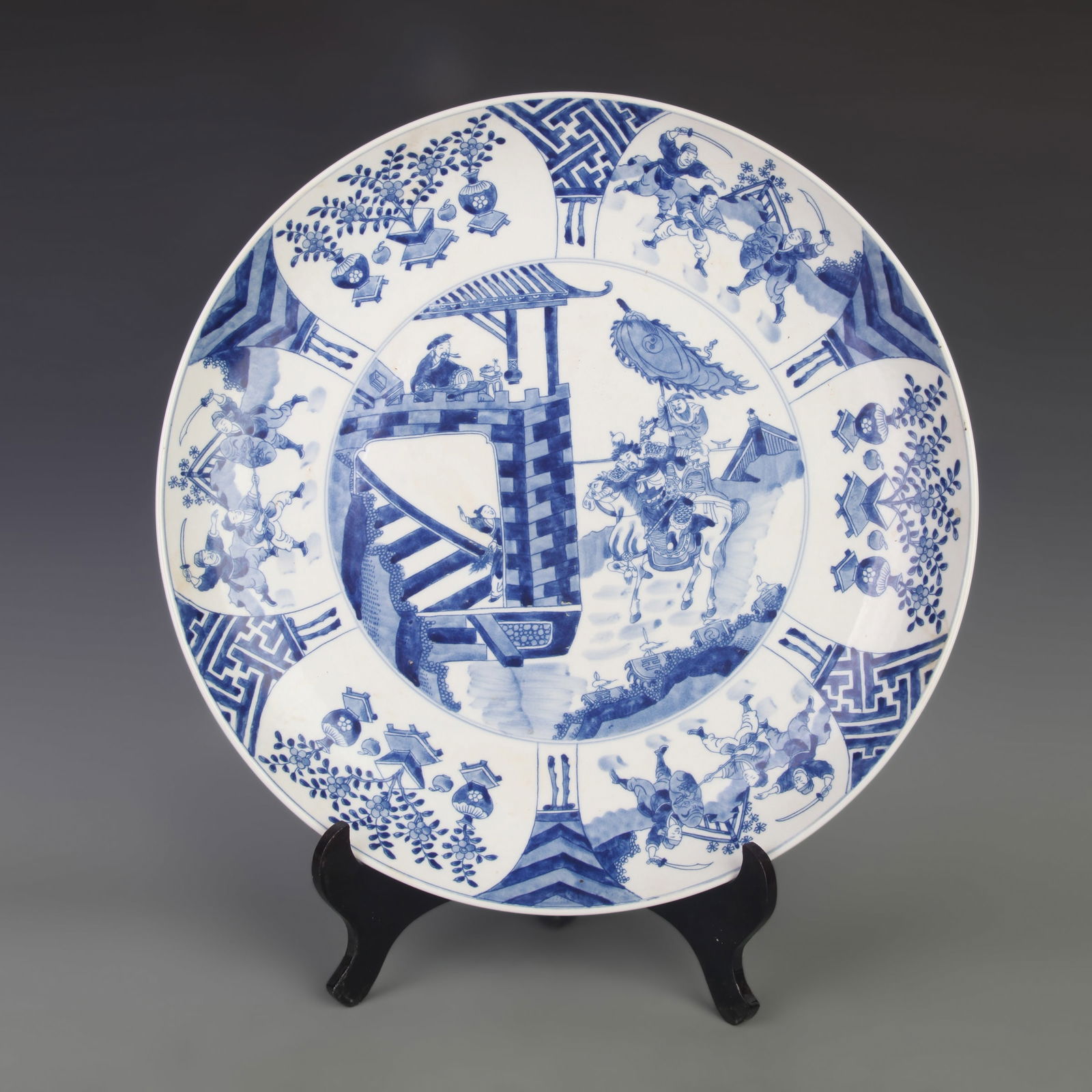 LARGE BLUE-AND-WHITE FIGURAL PATTERN PORCELAIN PLATE (1 of 5)