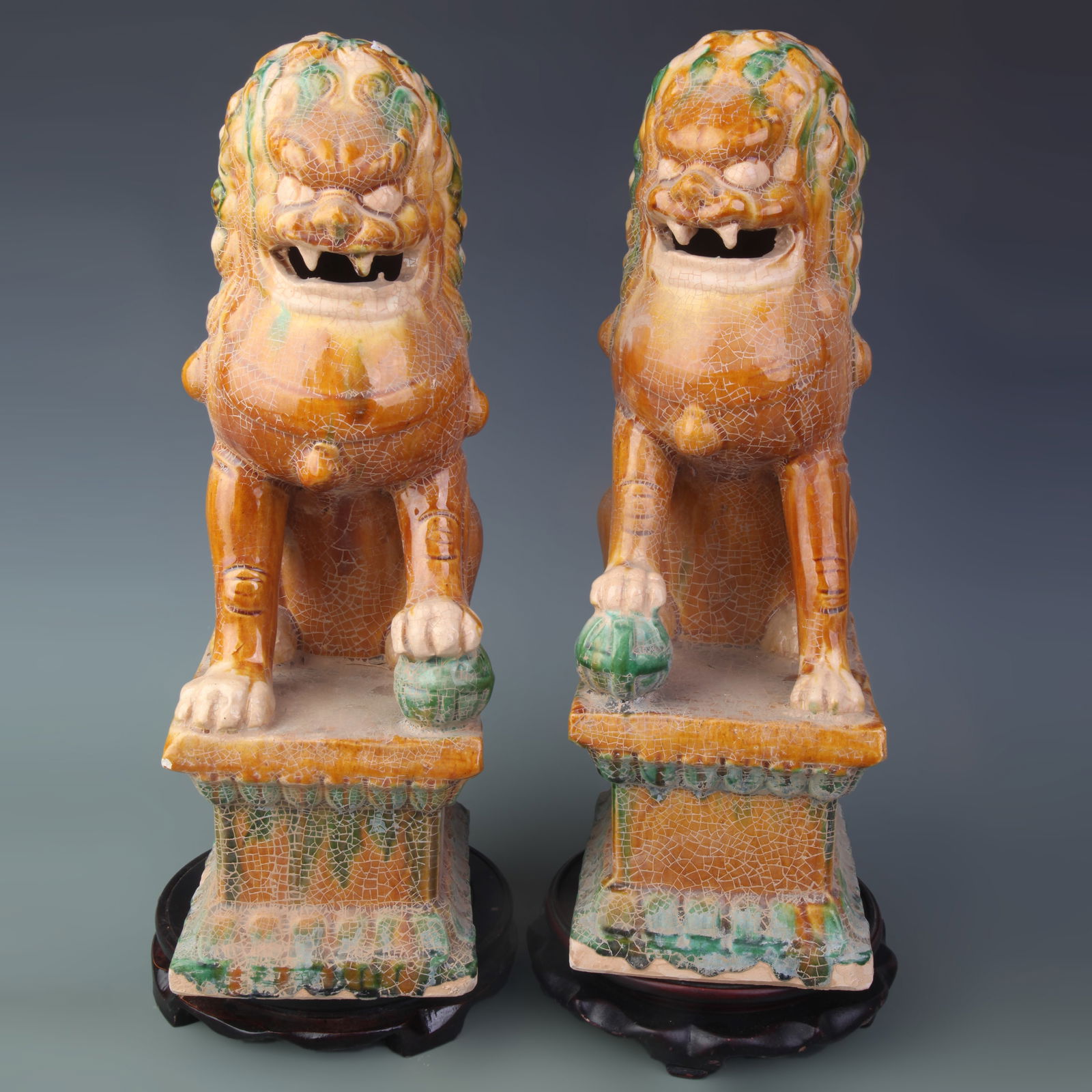 PAIR OF SANCAI GLAZED POTTERY LION FIGURINES (1 of 11)