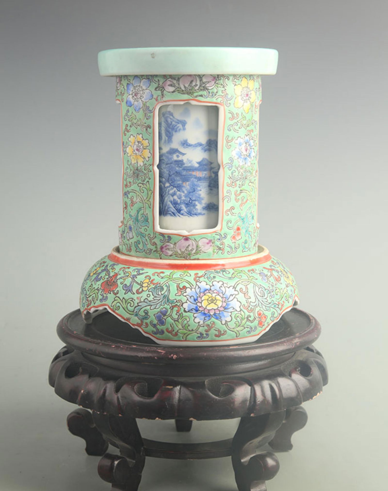 GREEN GROUND FLORAL PATTERN ROTATING PEN HOLDER - 4