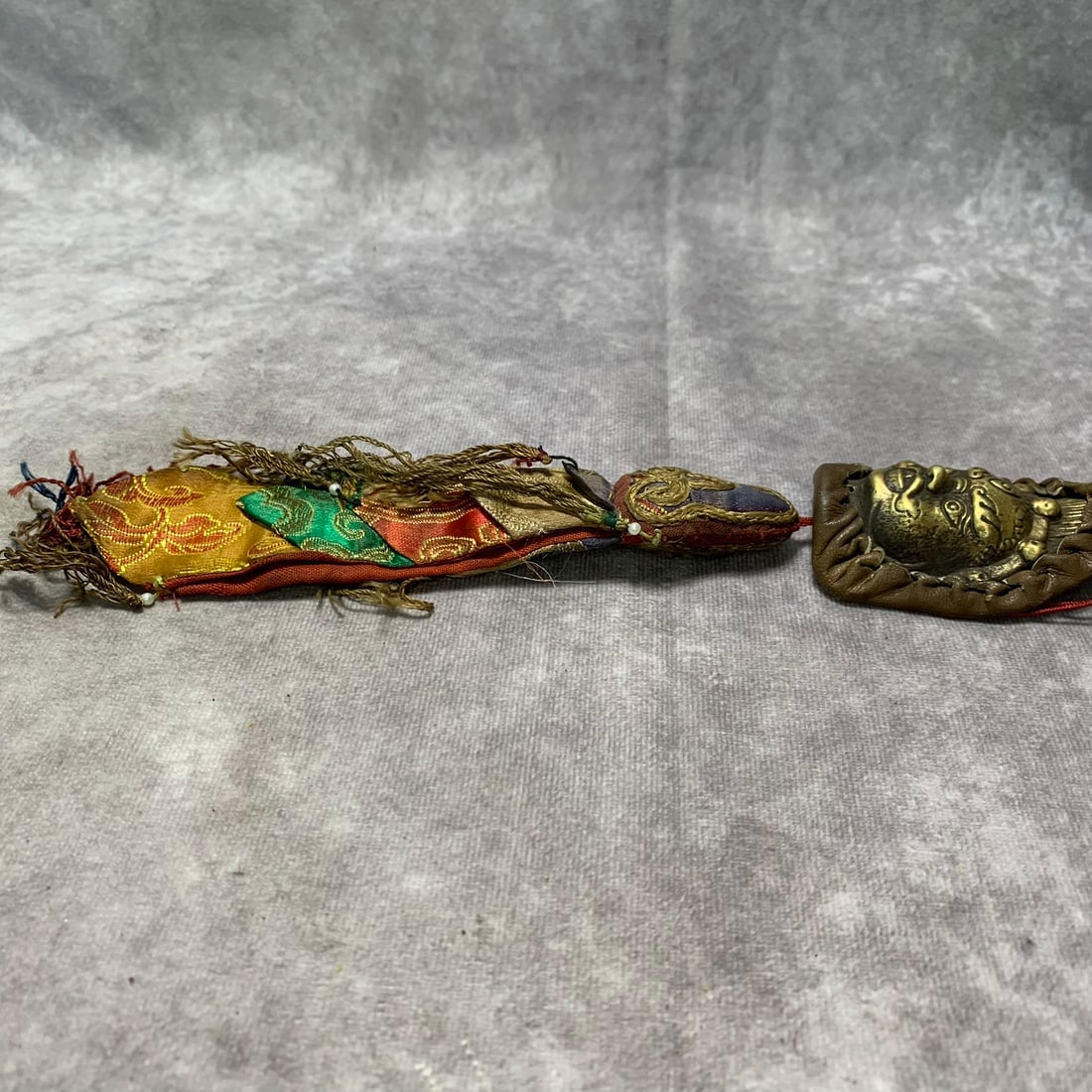 TIBETAN BUDDHIST BRONZE RITUAL OBJECT: Qing Dynasty; Long: 9.6 inch; Width: 1.9 inch; High: 0.9 inch