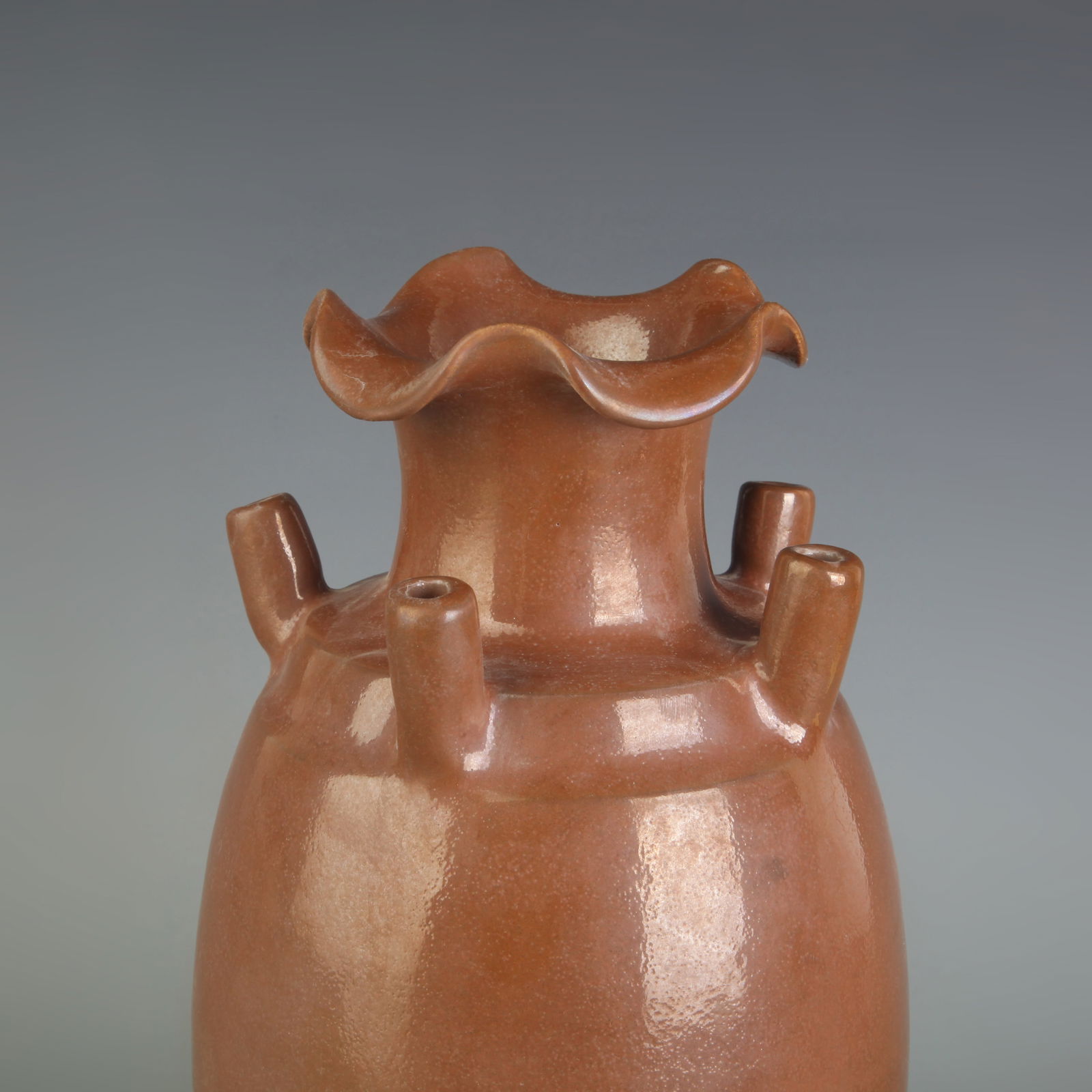 BROWN-GLAZED FIVE-OPENING PORCELAIN VASE - 2