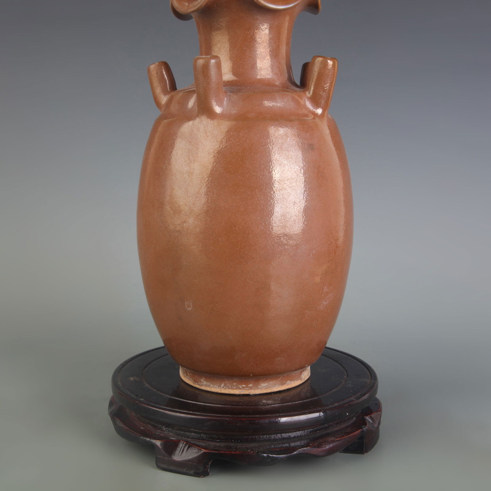 BROWN-GLAZED FIVE-OPENING PORCELAIN VASE - 3