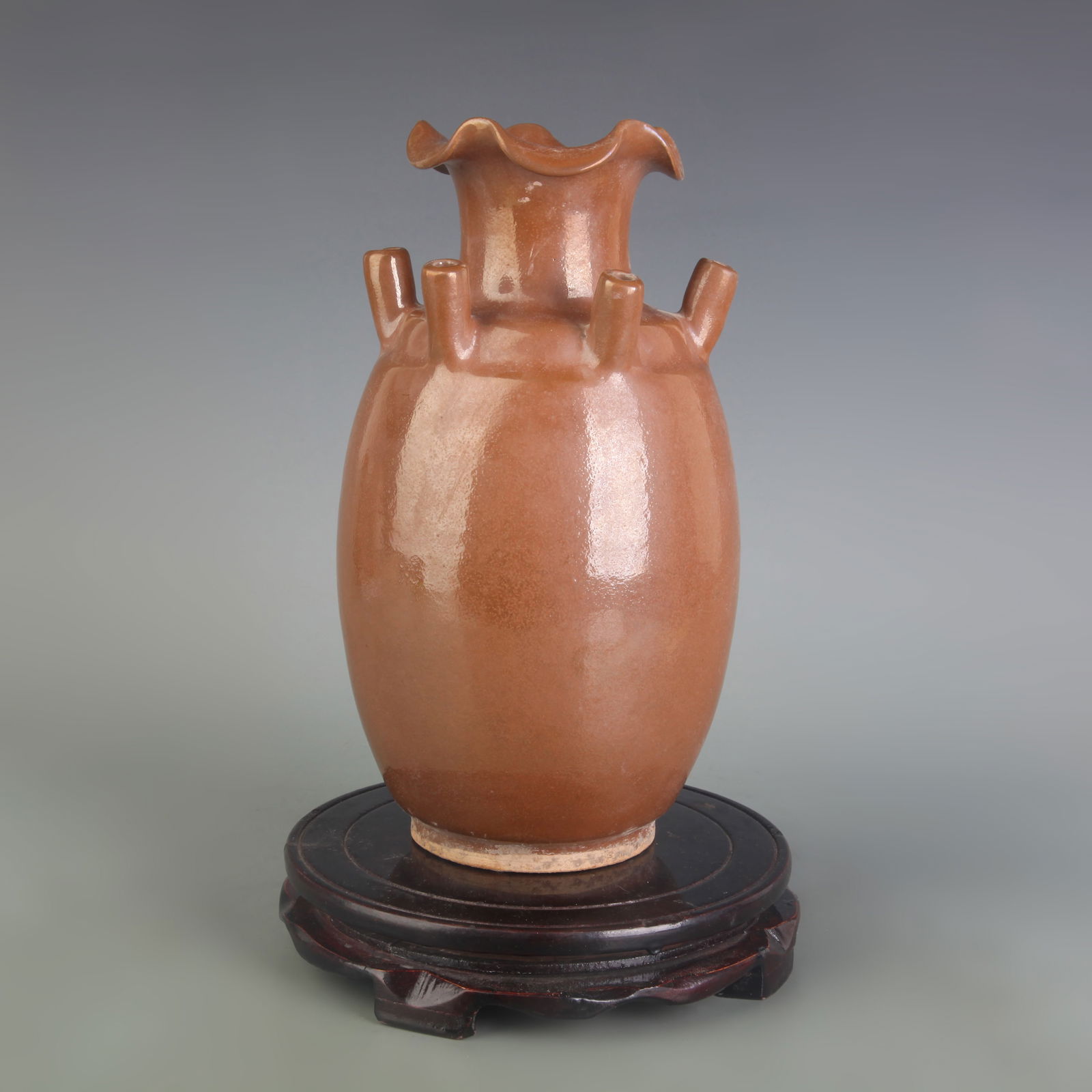 BROWN-GLAZED FIVE-OPENING PORCELAIN VASE - 4