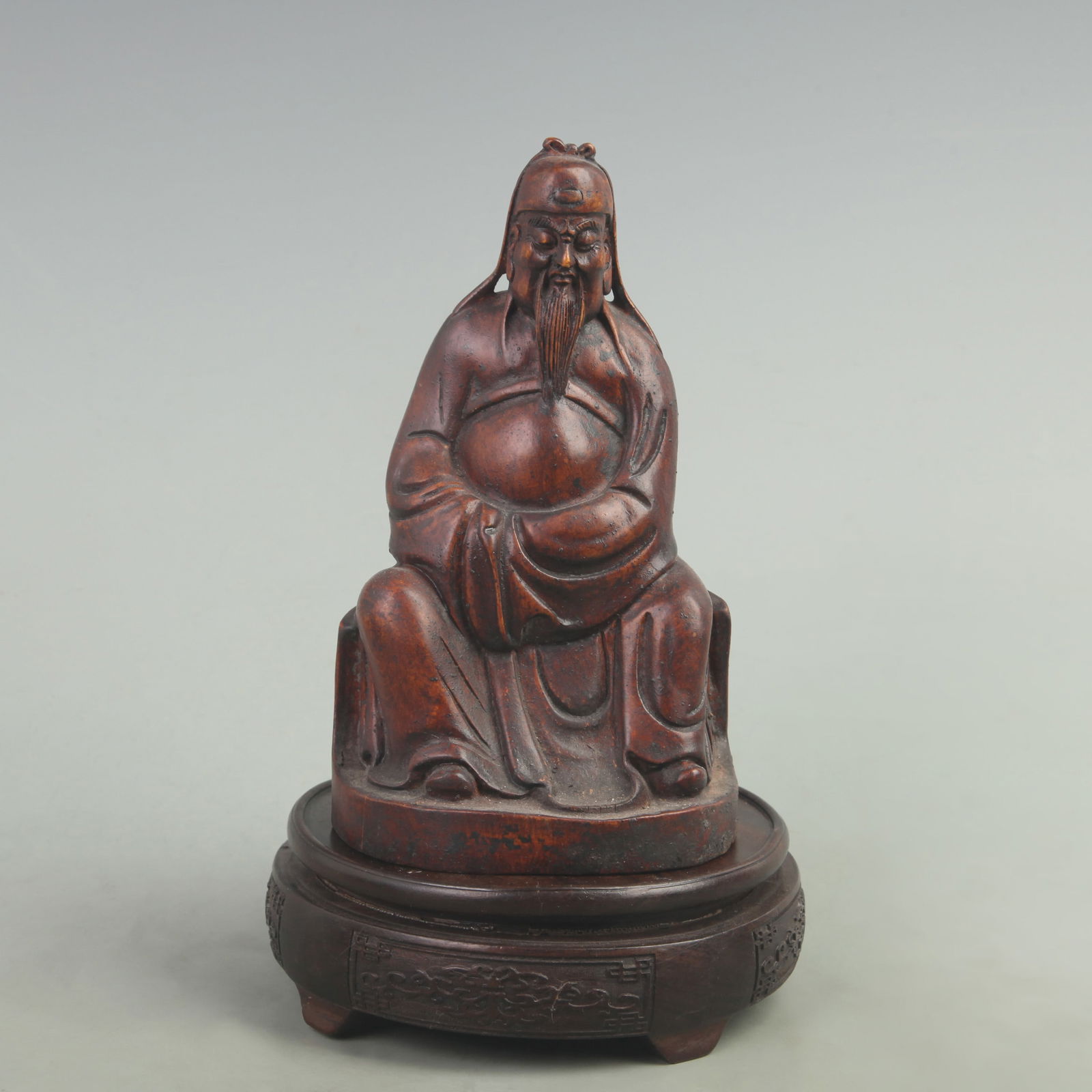 RARE BOXWOOD CARVING IN FIGURE OF GUAN GONG: 19th Century; High: 7 inch; Width: 3.5 inch; Long: 4 inch;