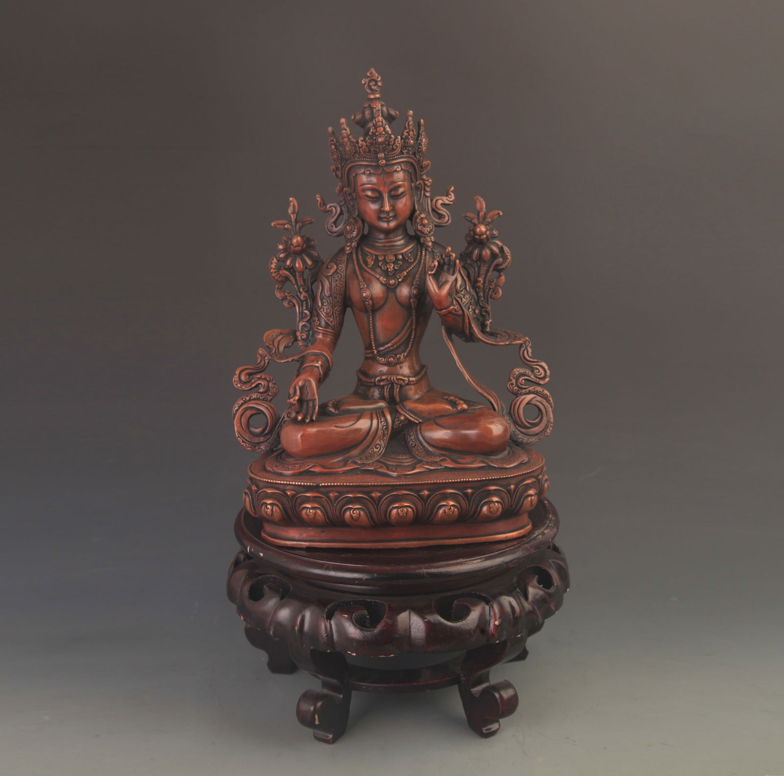 RARE TIBETAN BUDDHISM SEATED WHITE TARA STATUE: 19th Century; High: 12.25 inch; Width: 9.25 inch;