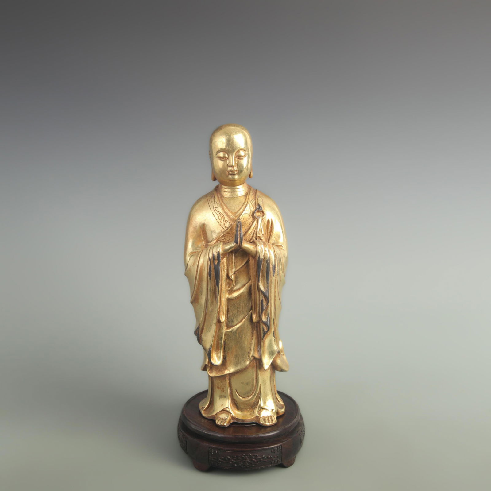 A FINE TIBETAN BUDDHISM ANANDA STATUE: 19th Century; High: 12.0 inch; Width: 3.20 inch; Long: 3.60 inch;