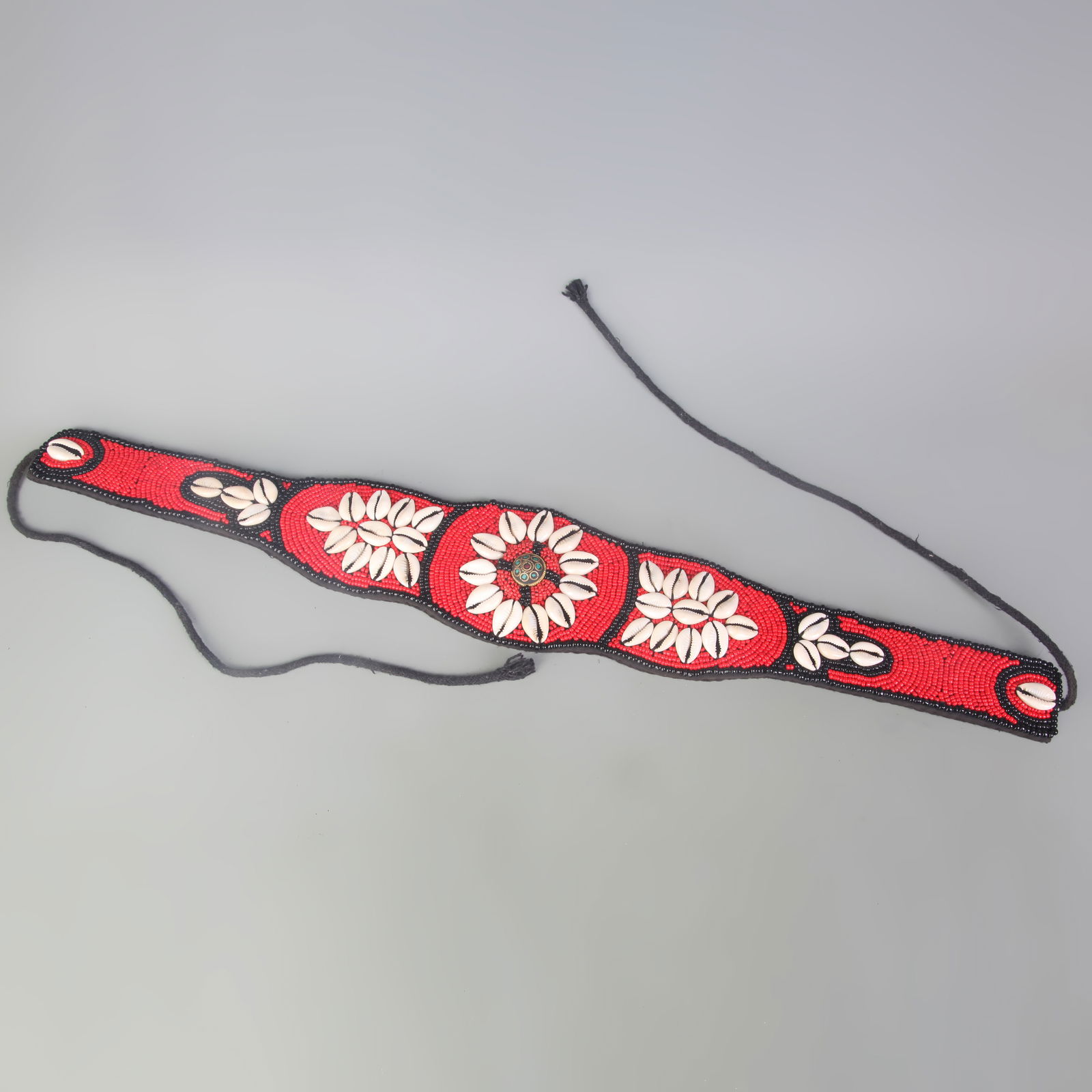 TIBETAN BUDDHIST ORNAMENTS (RED CORAL AND SHELL): Qing Dynasty; Long:24.4 inch