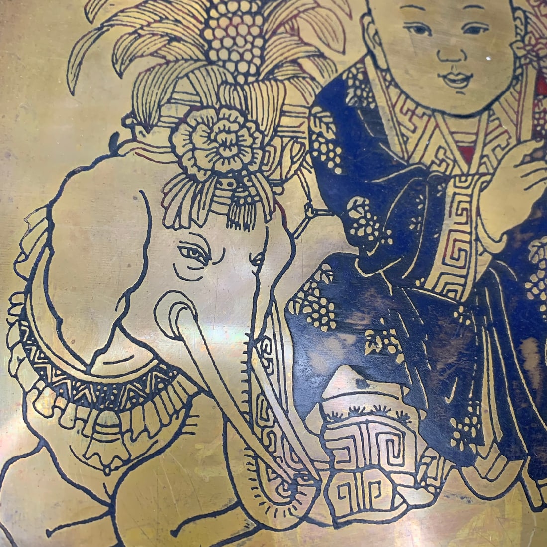 A FINE BOY CARVING BOY PATTERN BRONZE PLATE - 3