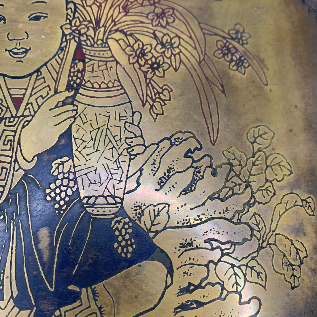 A FINE BOY CARVING BOY PATTERN BRONZE PLATE - 4